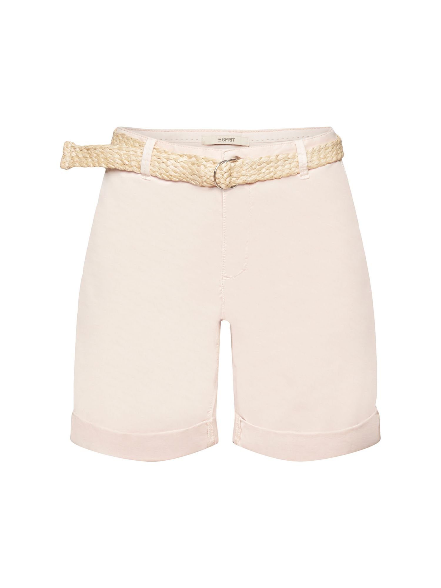 Esprit Shorts Shorts mit Raffia-Flechtgürtel (1-tlg) PASTEL PINK