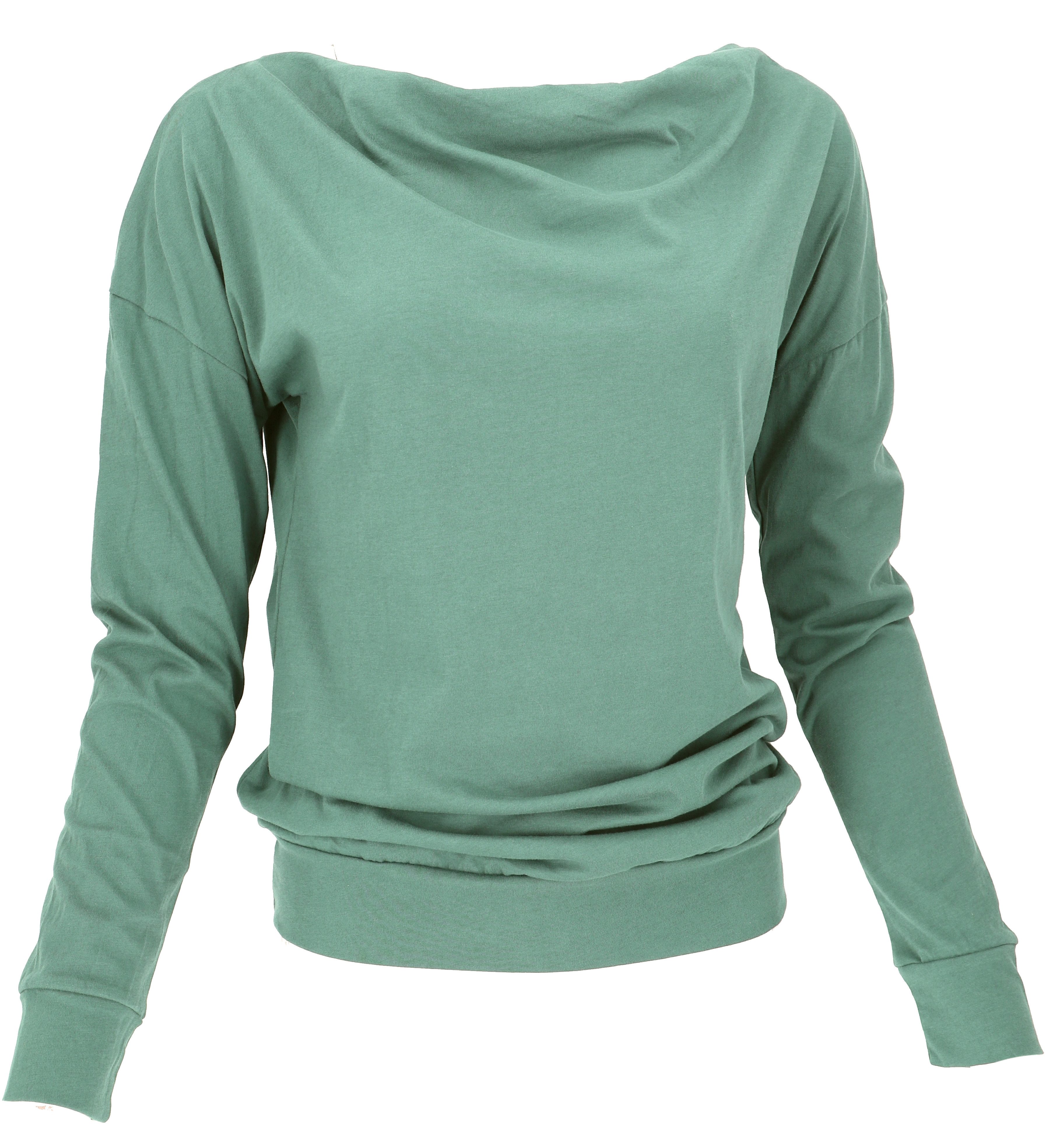 Guru-Shop Longsleeve Langarmshirt mit Wasserfallkragen, Yogashirt.. günstig online kaufen