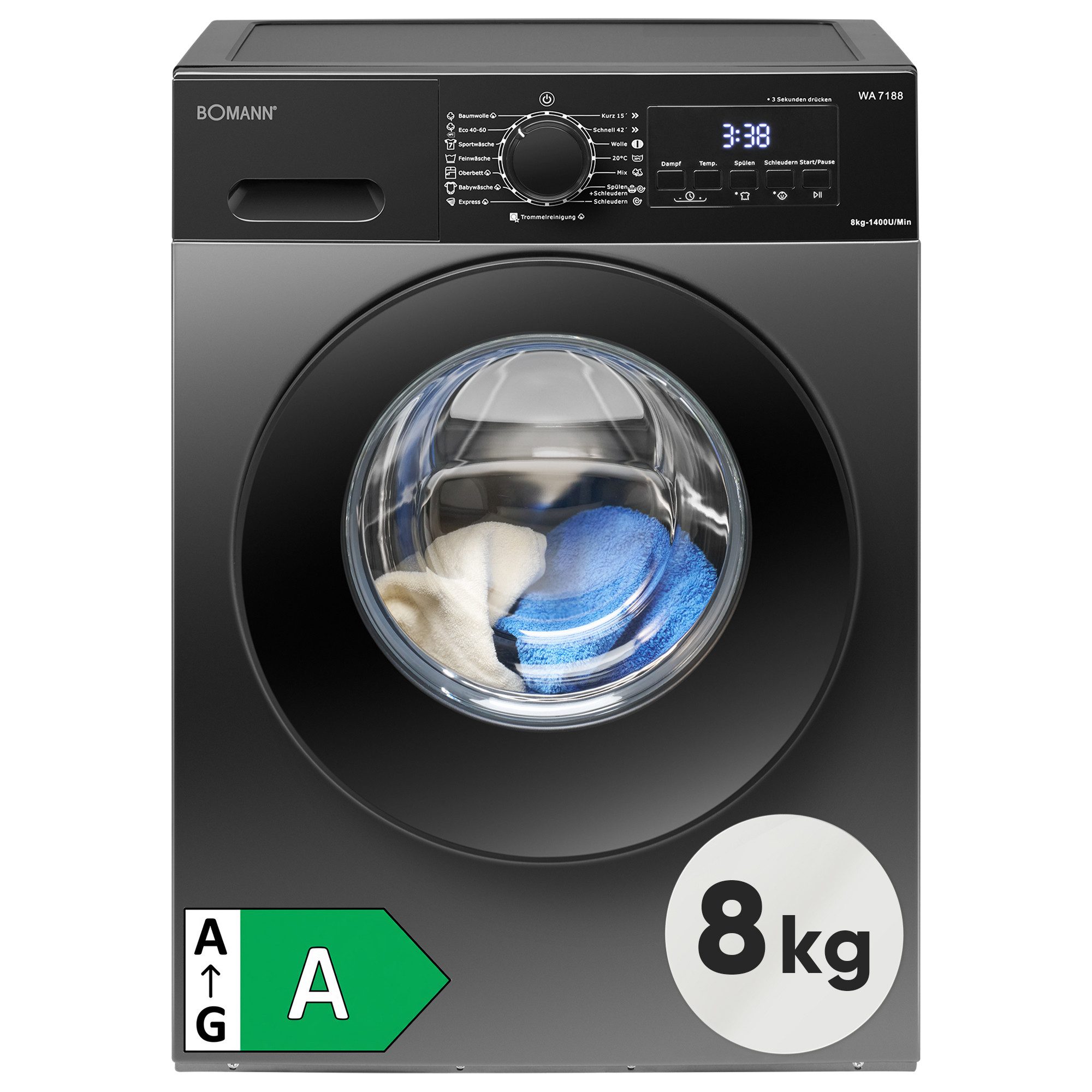 BOMANN Waschmaschine WA 7188 titan, 8 kg, 1400 U/min, 8kg, Invertermotor, 5 Jahre Motor-Garantie