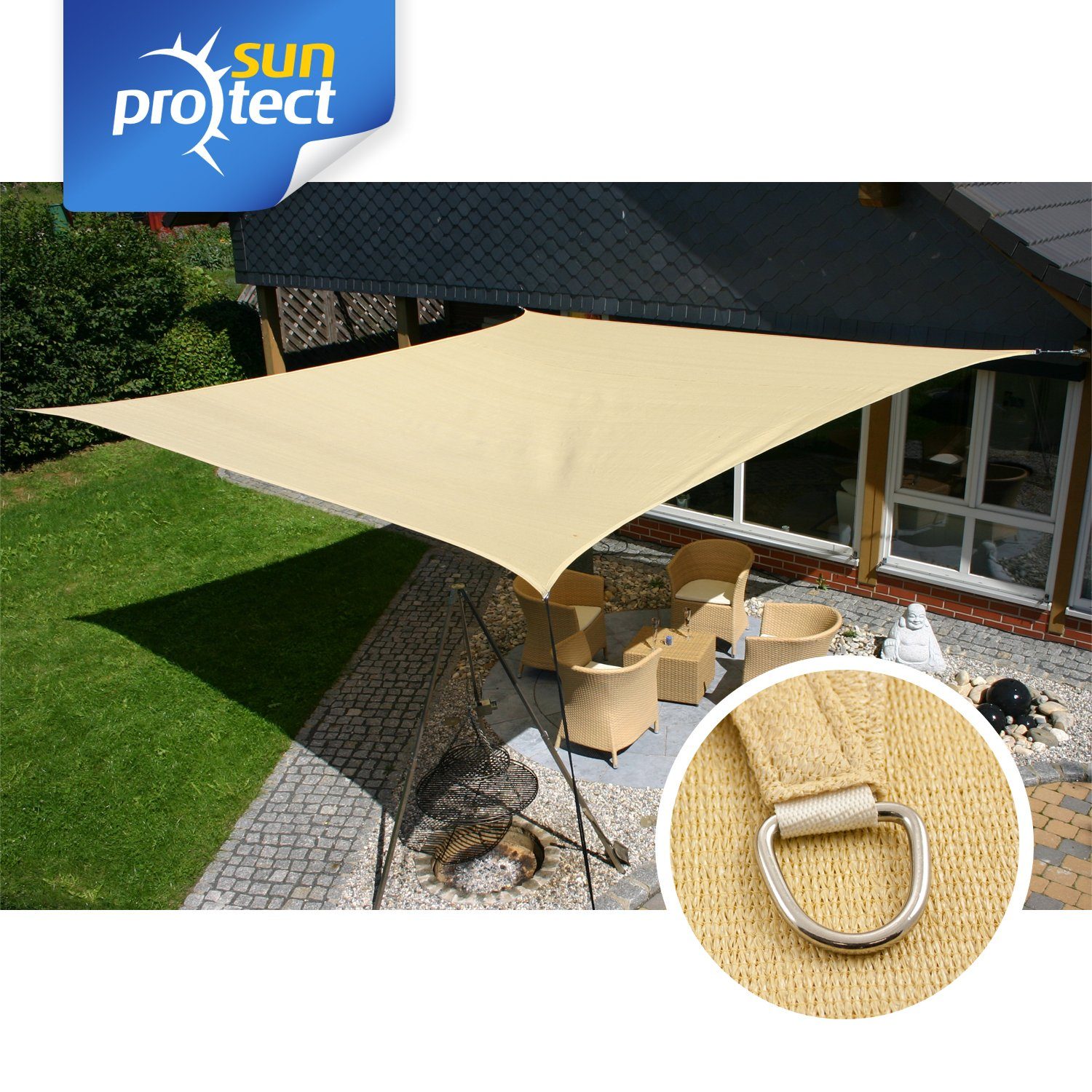 sunprotect Sonnensegel 5,5 x 5,5 m Quadrat, ideal für Garten, Balkon & Terrasse