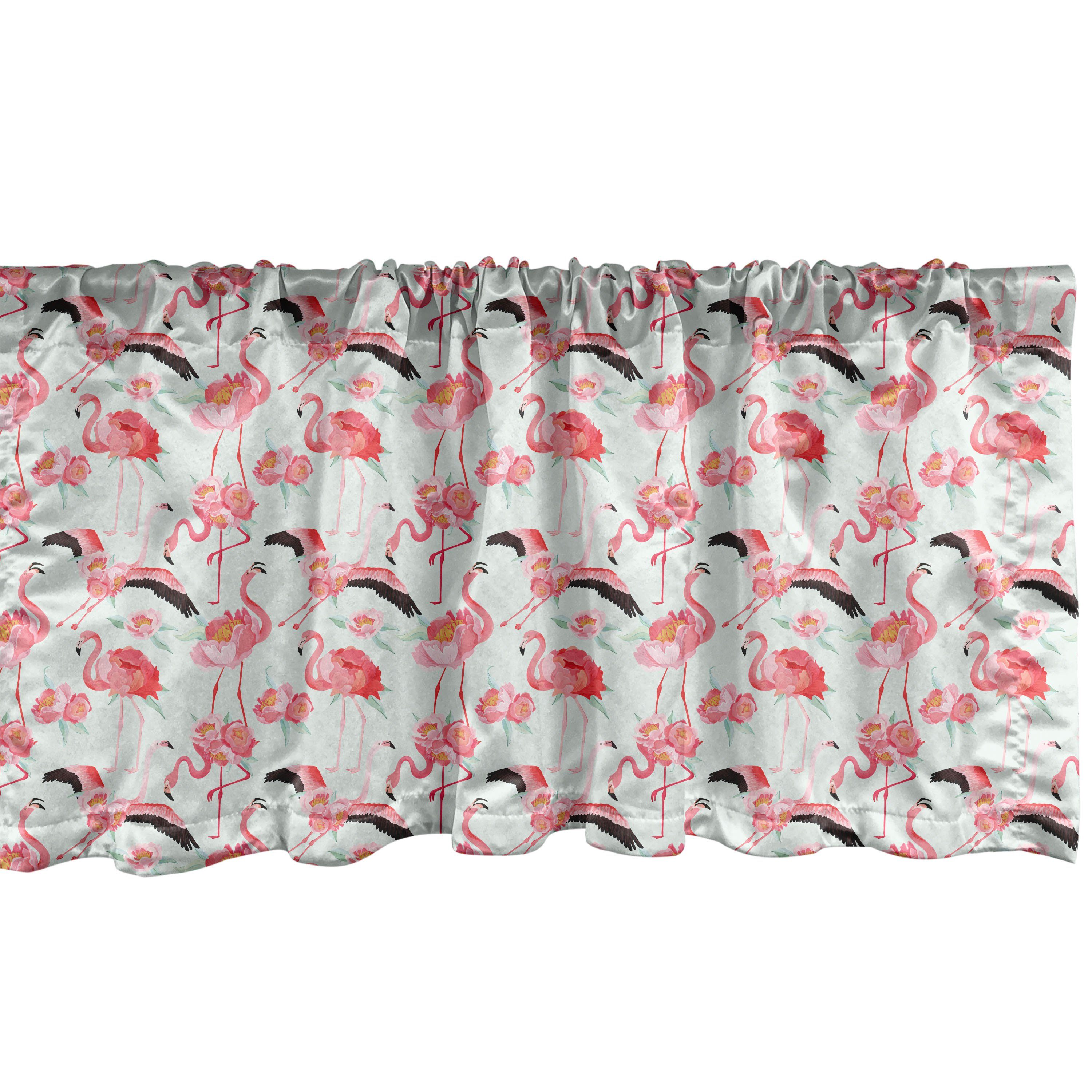 Scheibengardine Vorhang Volant für Küche Schlafzimmer Dekor mit Stangentasche, Abakuhaus, Microfaser, Flamingo Tropic Vögel mit Pfingstrosen