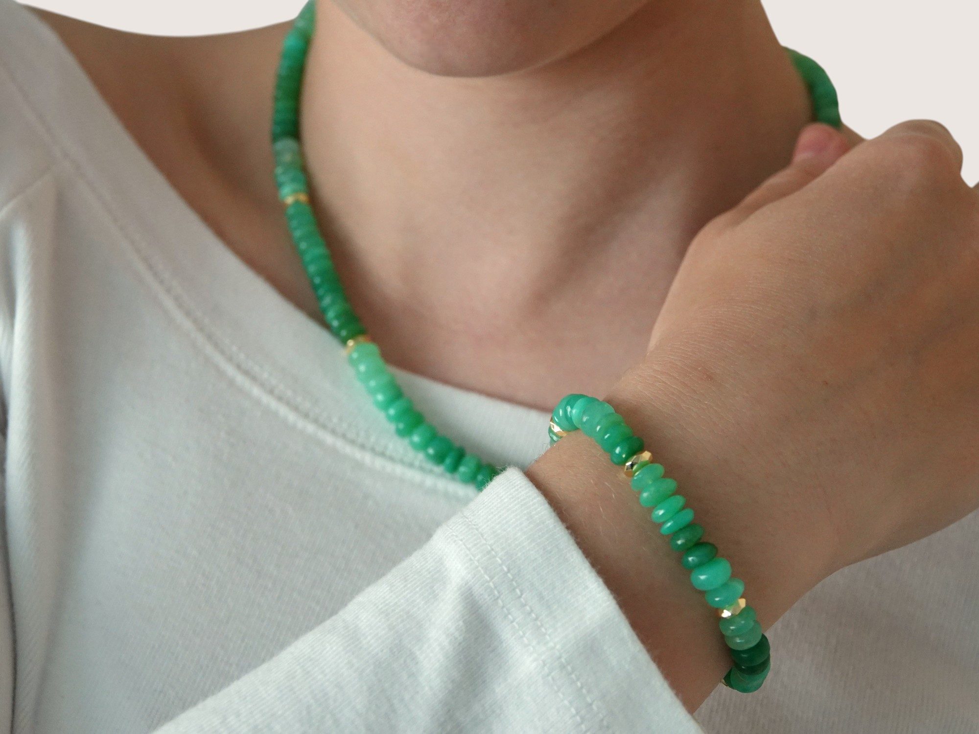 Sogni d'oro Armband mit Chrysopras und Hämatit, Silber 925 vergoldet – Bild 4 von 4