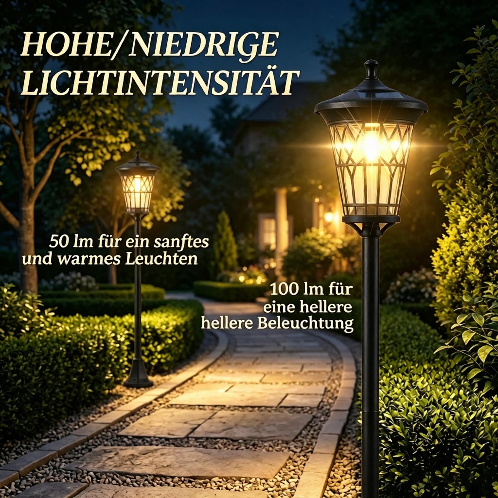 FELIXLEO LED Solarleuchte 2 Solarlampen Garten höhenverstellbar Edelstahl Schwarz 1,86m