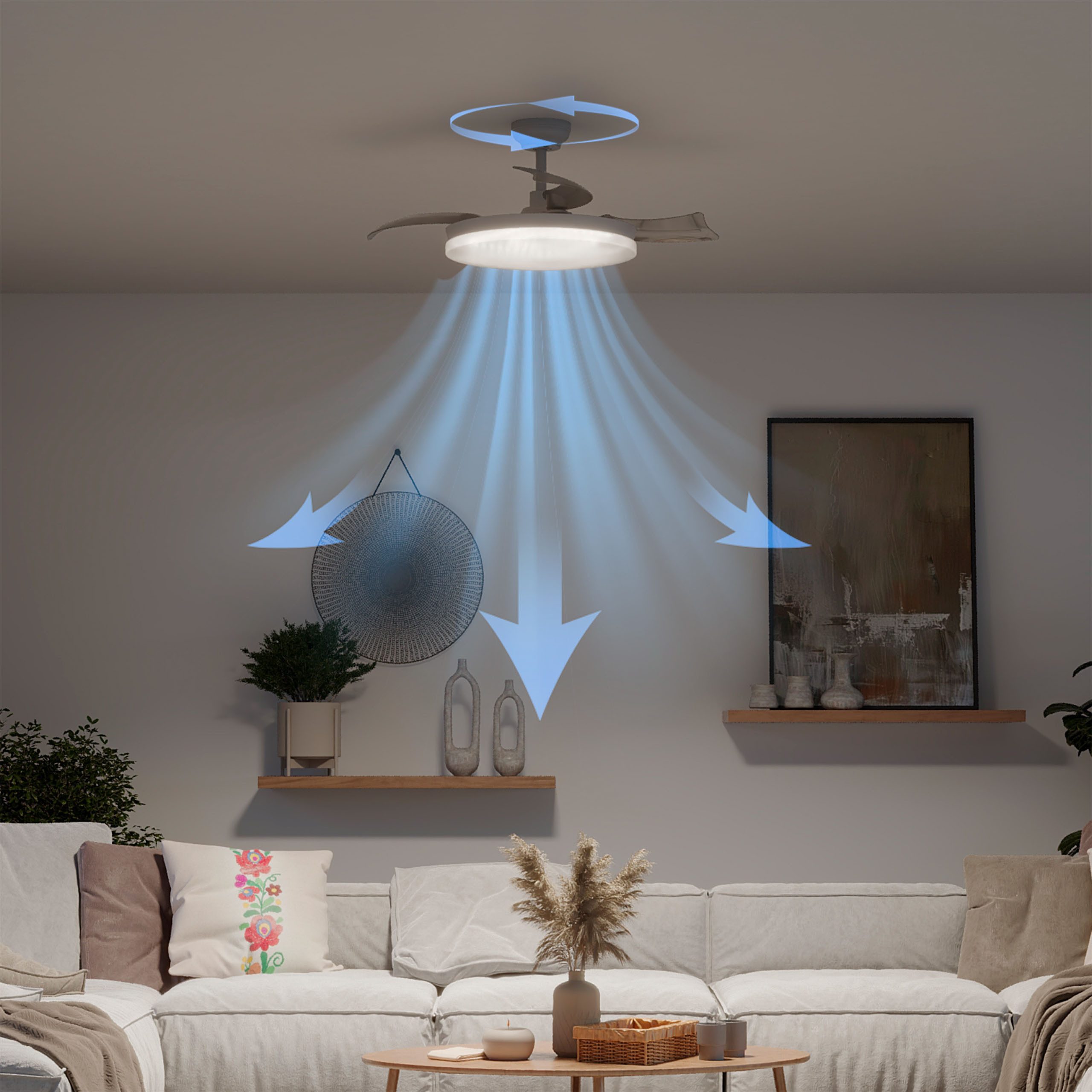 Philips LED Deckenleuchte Solr 35W mit DC-Ventilator 32W mit einziehbaren Rotorblättern, weiß, CCT - über Fernbedienung, Dimmer, Dimmfunktion, Ein-/Ausschalter, Farbsteuerung, Fernbedienung, Infrarot inkl., Memoryfunktion, Ventilatorfunktion, dimmbar über Fernbedienung, mehrere Helligkeitsstufen, LED fest integriert, warmweiß - kaltweiß, 2700-6500 Kelvin, dimmbar mit Fernbedienung, 4500 Lumen