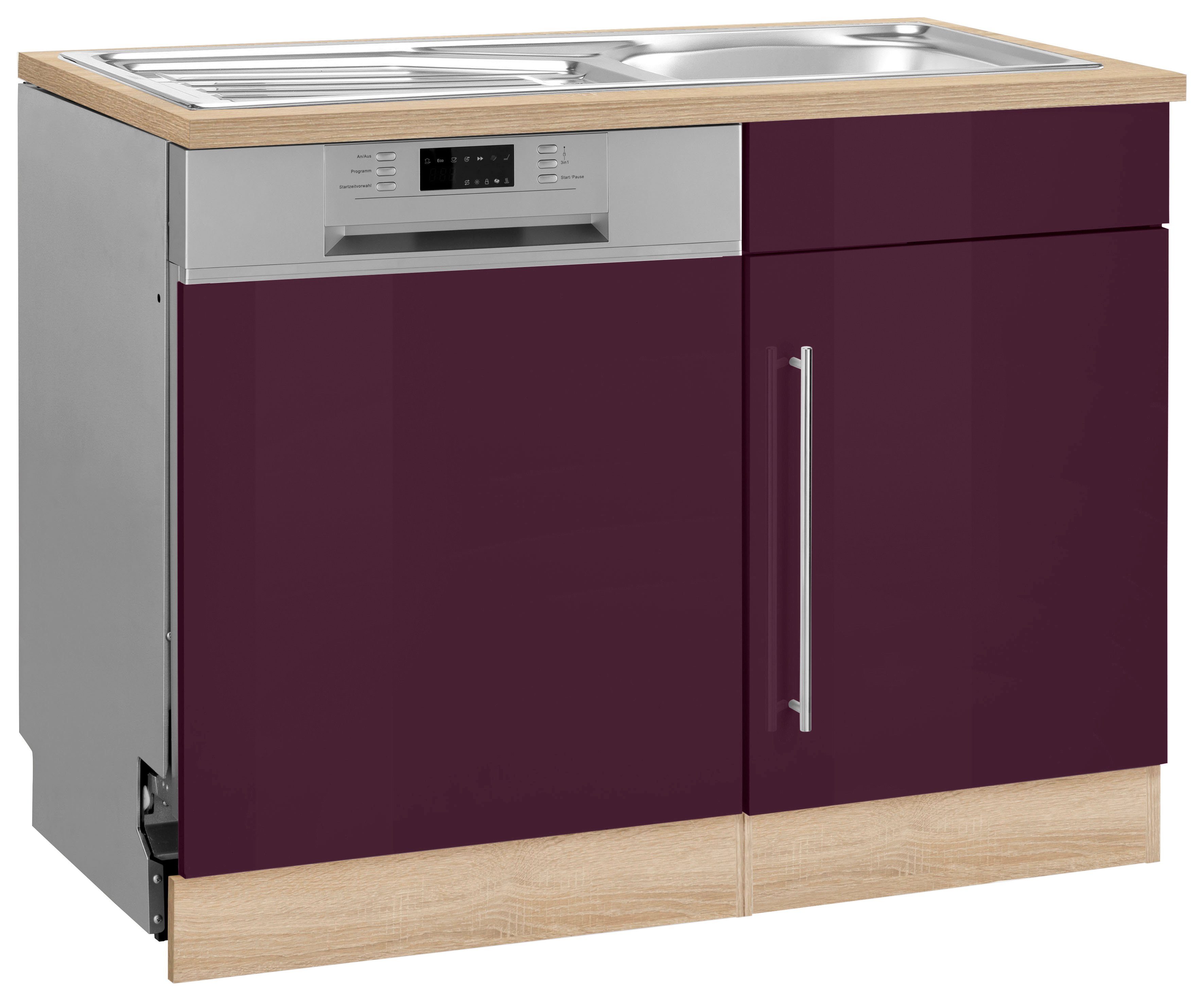 eichefarben Hochglanz/Eiche 110 aubergine HELD MÖBEL für Spülenschrank cm | Samos sonoma Geschirrspüler Tür/Sockel sonoma inkl. breit,