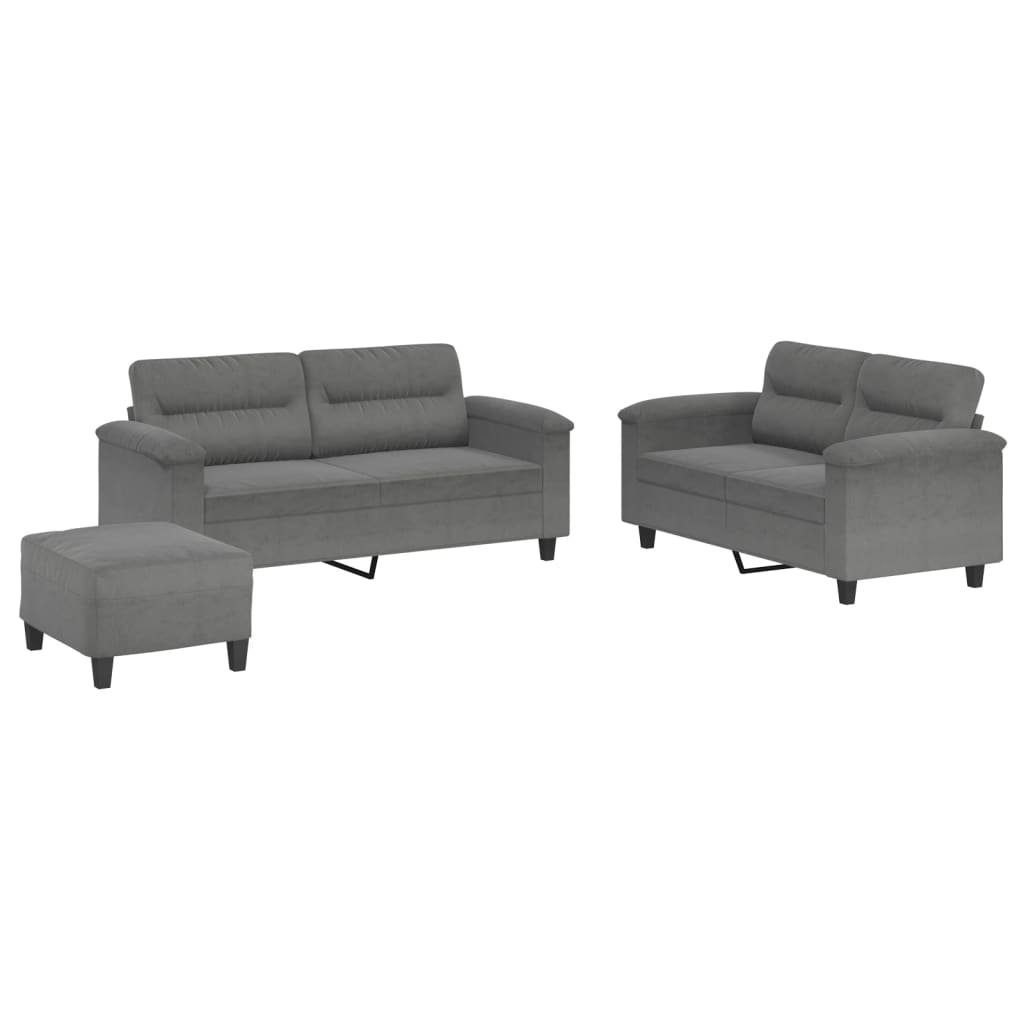 vidaXL Sofa 3-tlg. Sofagarnitur mit Kissen Dunkelgrau Mikrofasergewebe