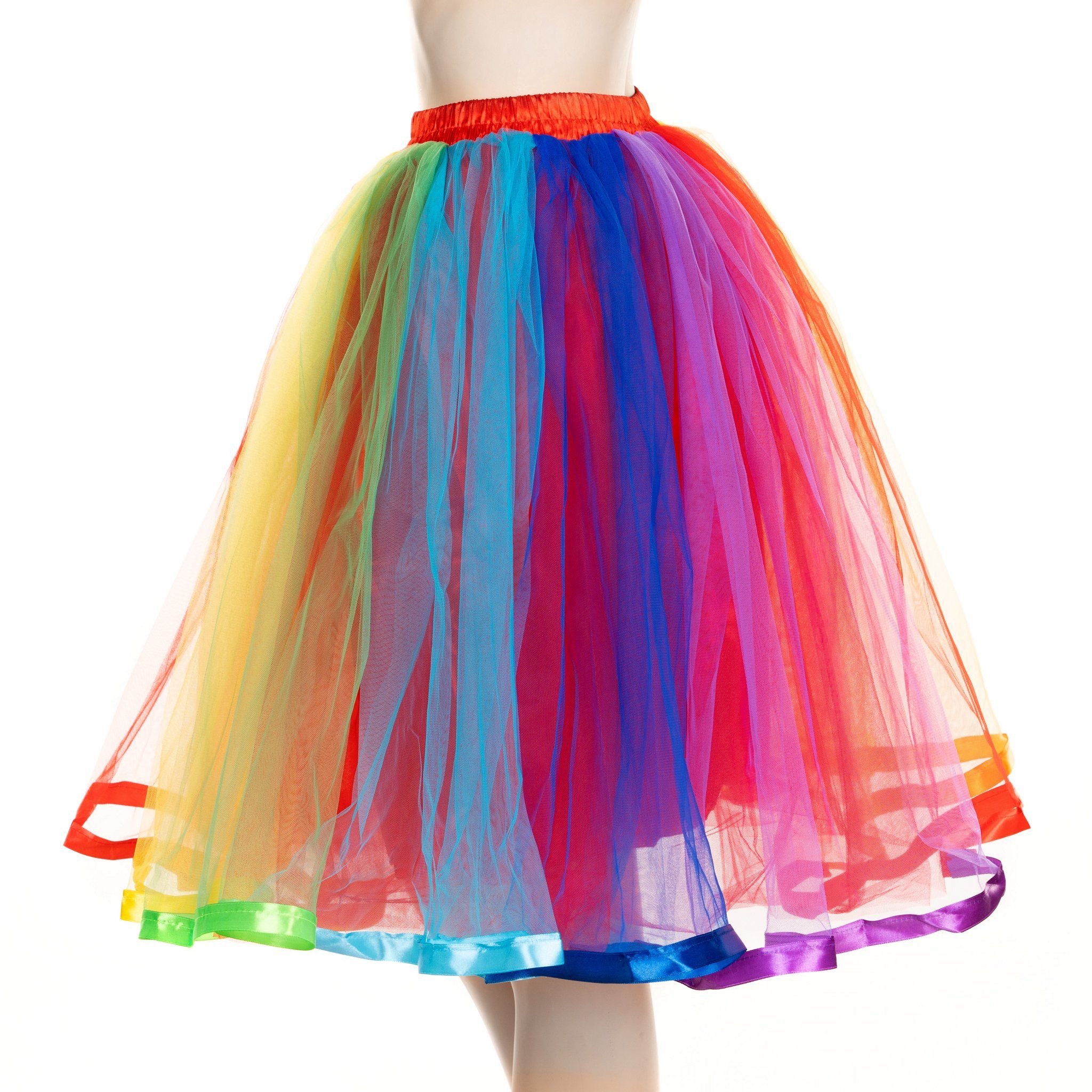Metamorph Kostüm Rainbow Rock Petticoat - Clownskostüm für Fasching, Langer Tüllrock in Regenbogenfarben