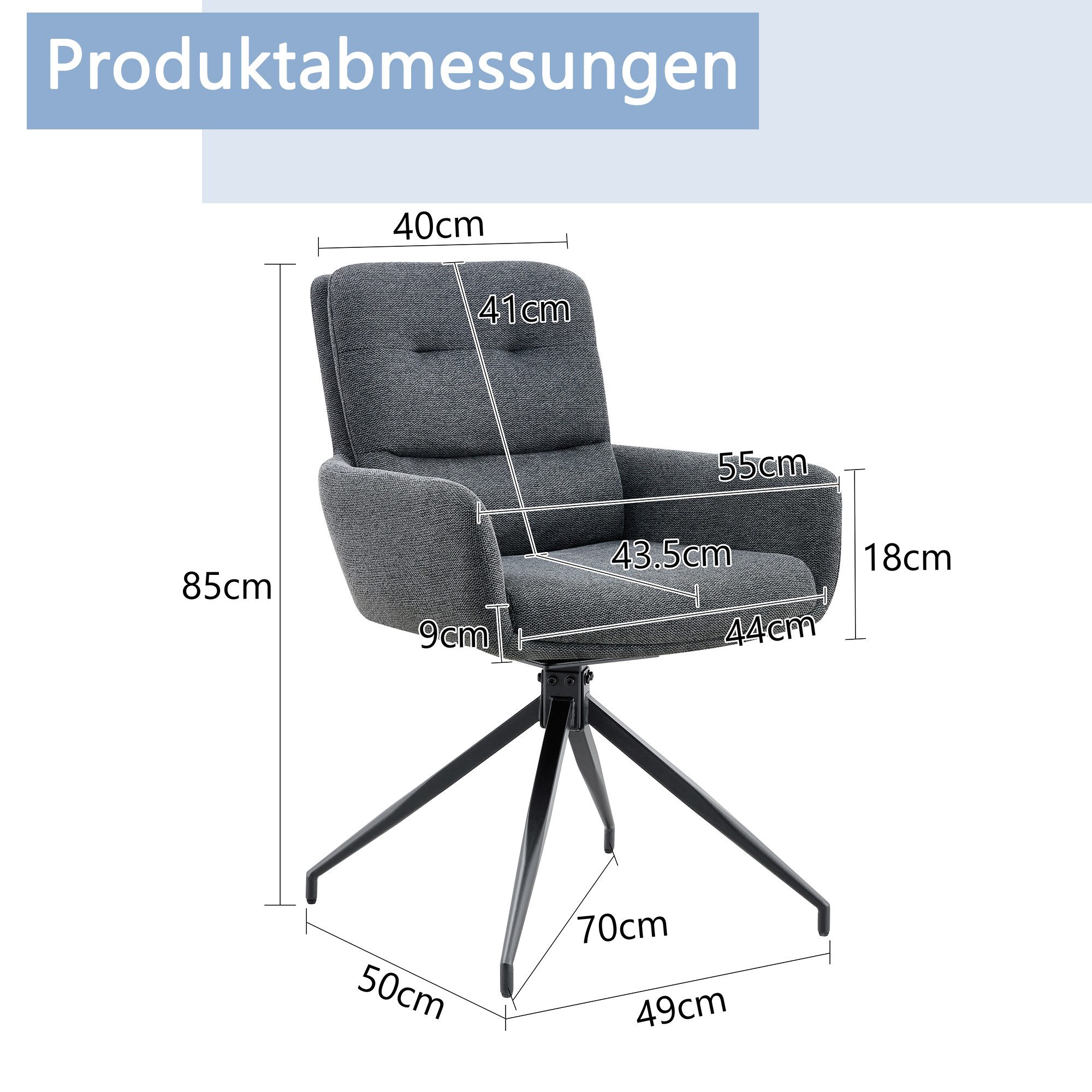 JUFU Drehstuhl 2er Set, Küchenstuhl mit 360° Schwenkfunktion, Polsterstuhl (2 St), Esszimmerstuhl & Schreibtischstuhl, Stabile Metallbeine