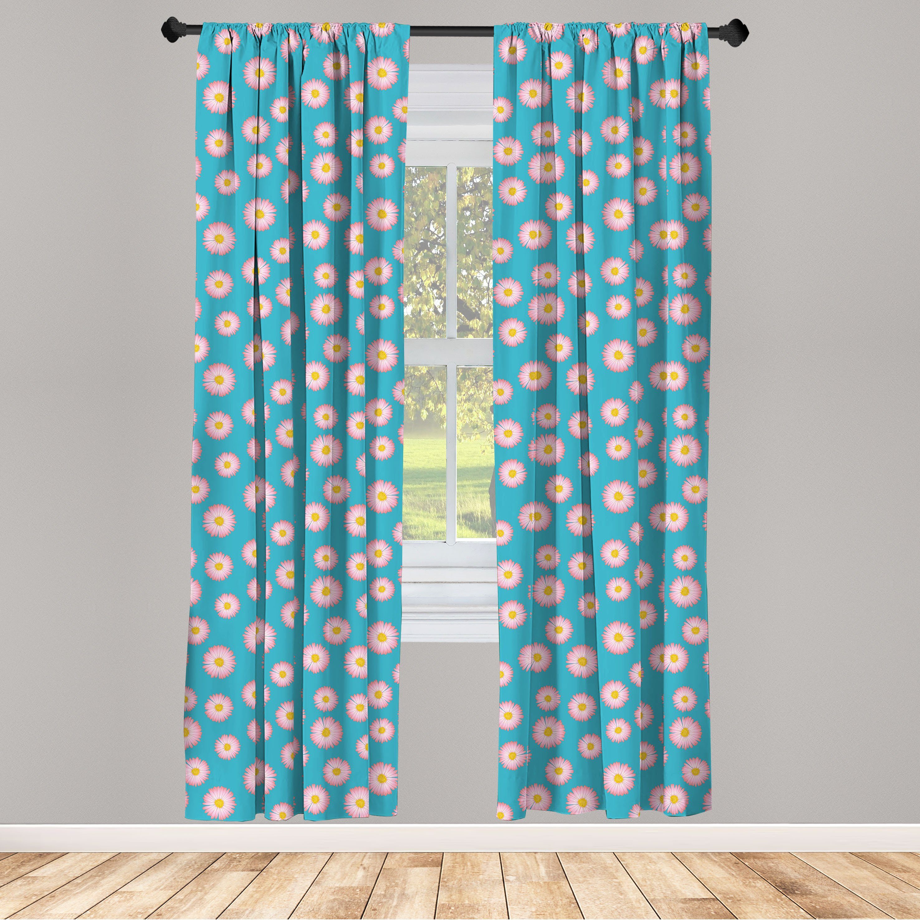Gardine Vorhang für Wohnzimmer Schlafzimmer Dekor, Abakuhaus, Microfaser, Blau Und Pink Zarte Blütenblatt