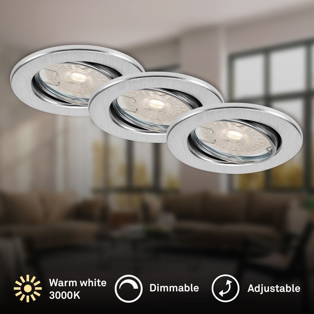 Briloner Leuchten LED Einbaustrahler 7256-039, Dimmfunktion, LED wechselbar, 2700K - Extra-Warmweiß, aluminiumfarbig, GU10, Einbaustrahler, Einbauspot