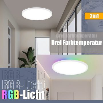 ZMH LED Deckenleuchte Sternenhimmel RGB Hintergrund Eckig Flach Dimmbar Fernbedienung, LED fest integriert, 2700-6500k, Badezimmerlampe IP44 für Wohnzimmer