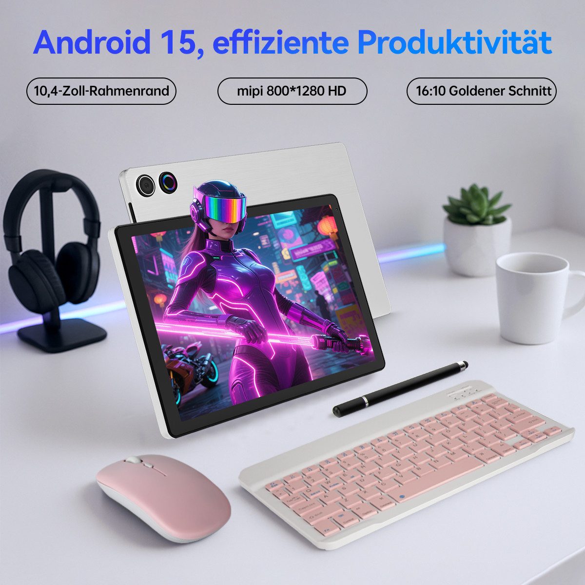 BUFO 10,4 Zoll Android 128GB+1TB Erweiterung HD 1280x800 WiFi 6 Tablet (10,4", 128 GB, Android, 2,4/5G WiFi, mit Stift/Maus/Tastatur, 20(3+17)GB RAM, WiFi 6, Dualkamera)