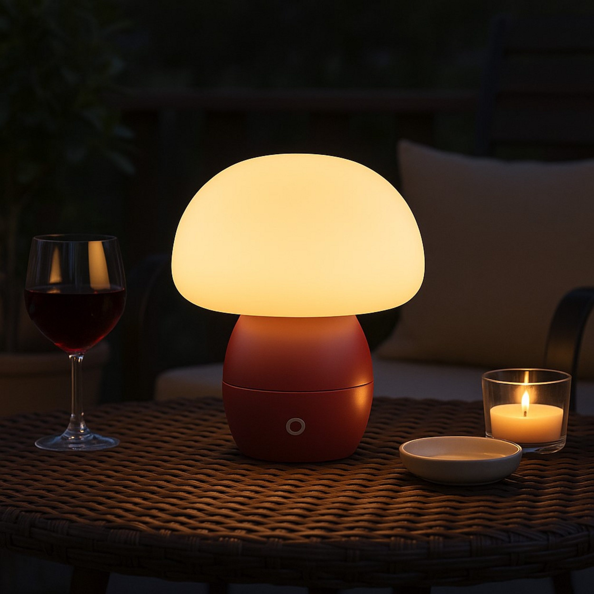 Lightbox Tischleuchte, LED fest integriert, Warmweiß, LED Akku-Pilzlampe, 22cm, 230lm, Wireless Charging, dimmbar, rot