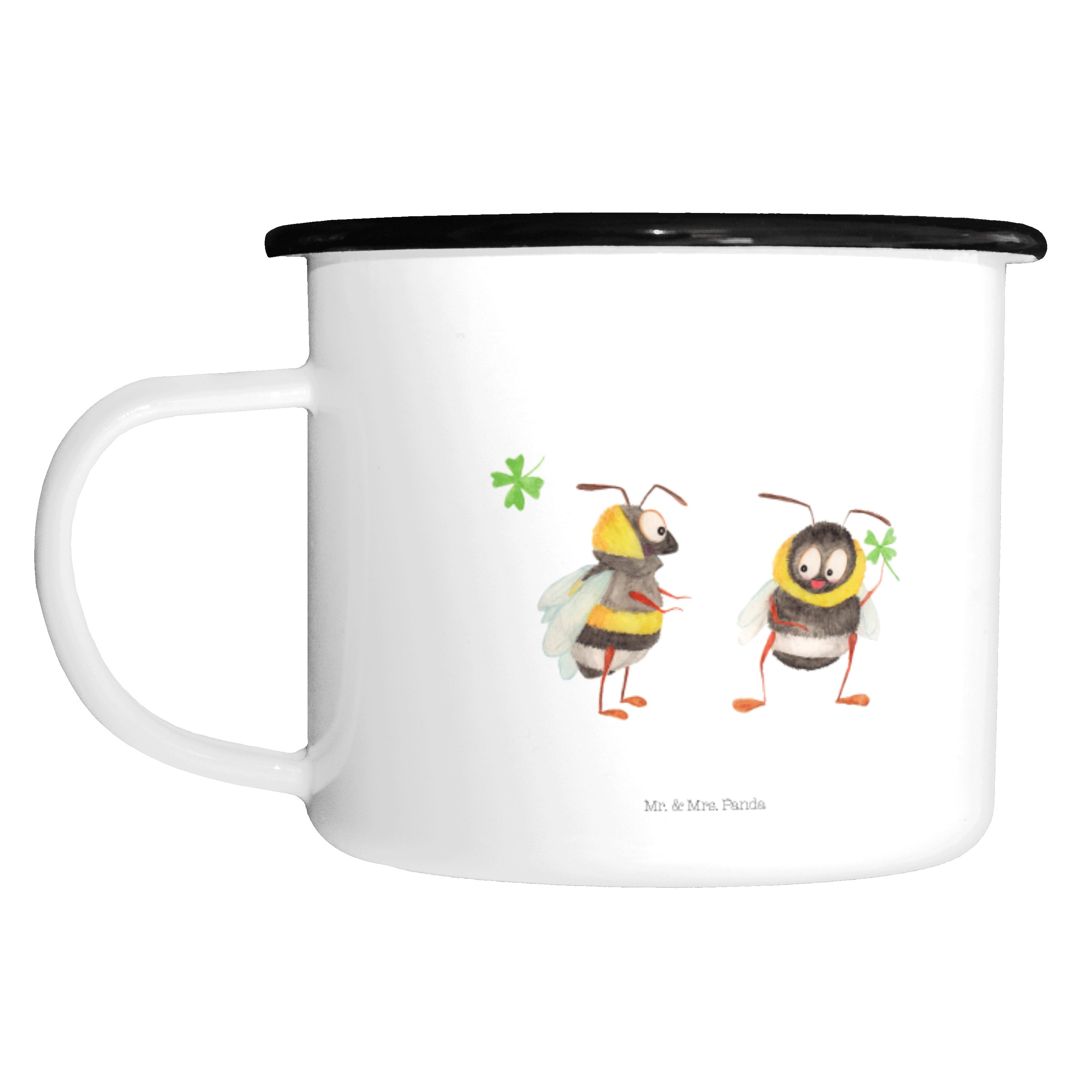 Mr. & Mrs. Panda Dekobecher Hummeln mit Kleeblatt - Weiß - Geschenk, emailliert, Tiere, Gute Laun (1 St)