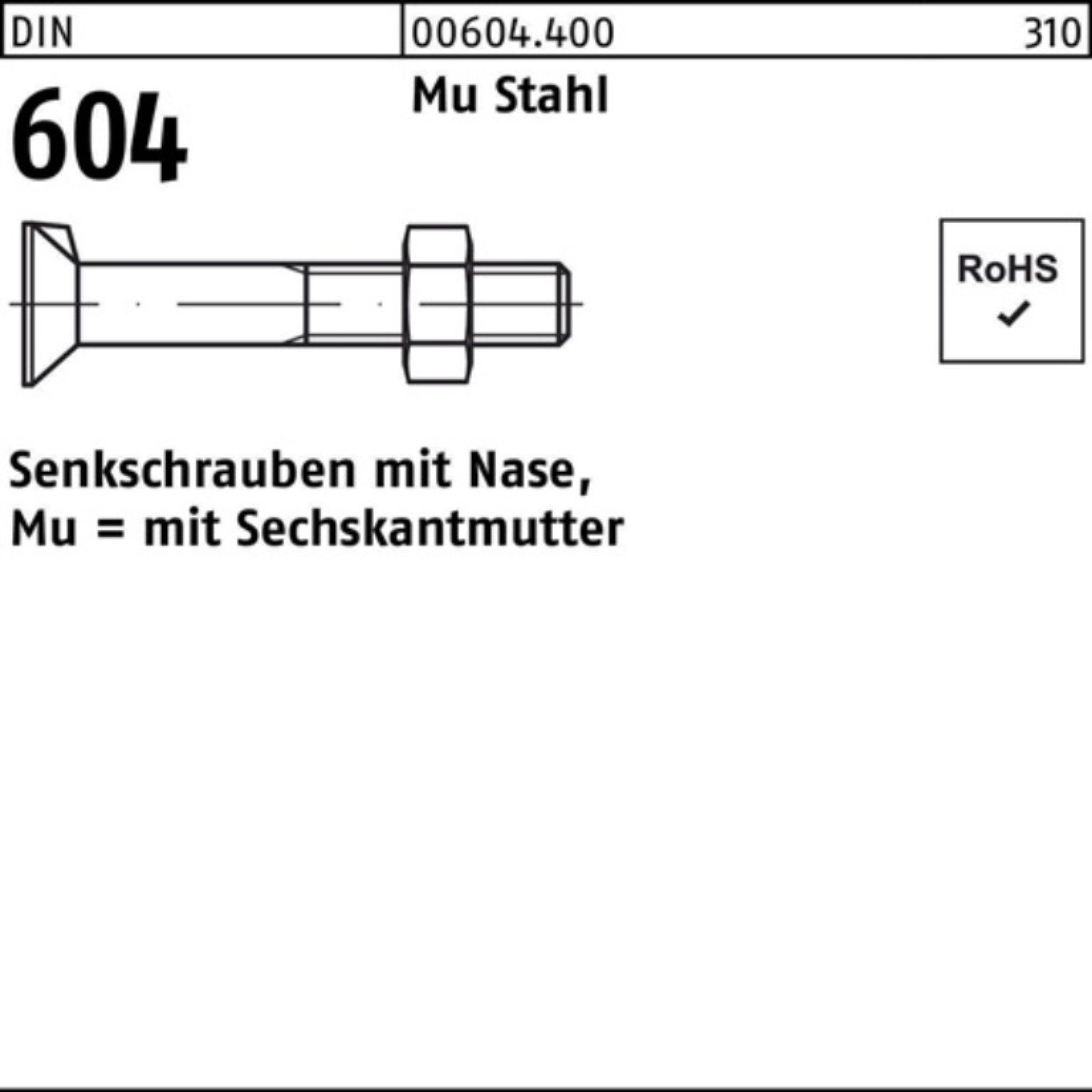 Reyher Senkschraube 100er Pack Senkschraube DIN 604 Nase/6-ktmutter M10x 35 Mu Stahl 4.6 1