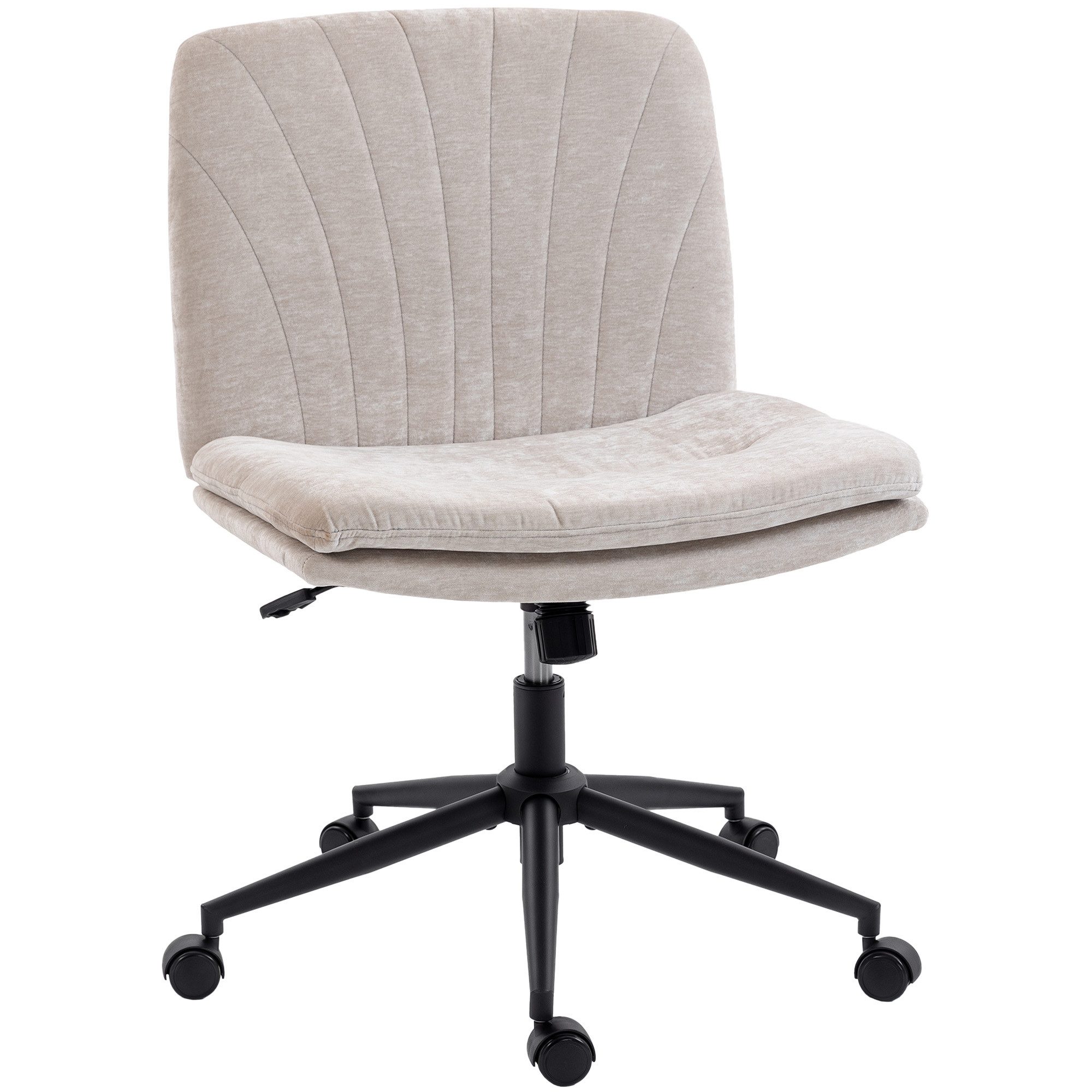 HOMCOM Bürostuhl Höhenverstellbar Homeoffice Stuhl Schreibtischstuhl mit Leinenoptik (Schminkstuhl, 1 St), für Arbeitszimmer, Schlafzimmer, Beige – Bild 2 von 5