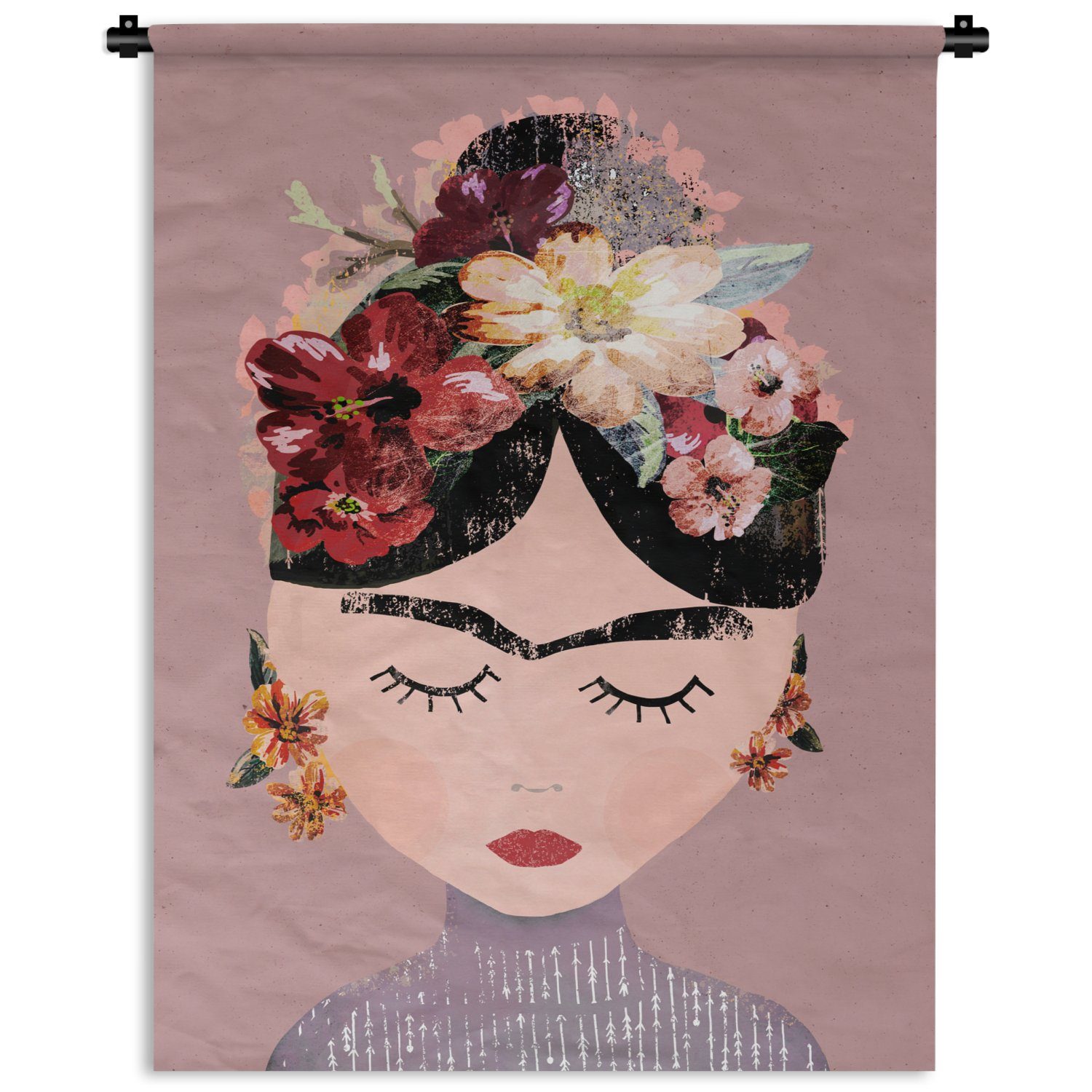 Blumen Frau Deko Kunst - MuchoWow der Wohnzimmer, Wanddekoobjekt Tapisserie, Wand, Kahlo, Schlafzimmer Pastell für - - - an Frida