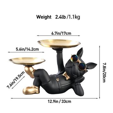 HYTIREBY Tierfigur Französische Bulldogge Tablett Deko, Hund Skulptur, (1 St), Geschenk für Wohnzimmer, Eingangsbereich, Büro, Schreibtischdekoration