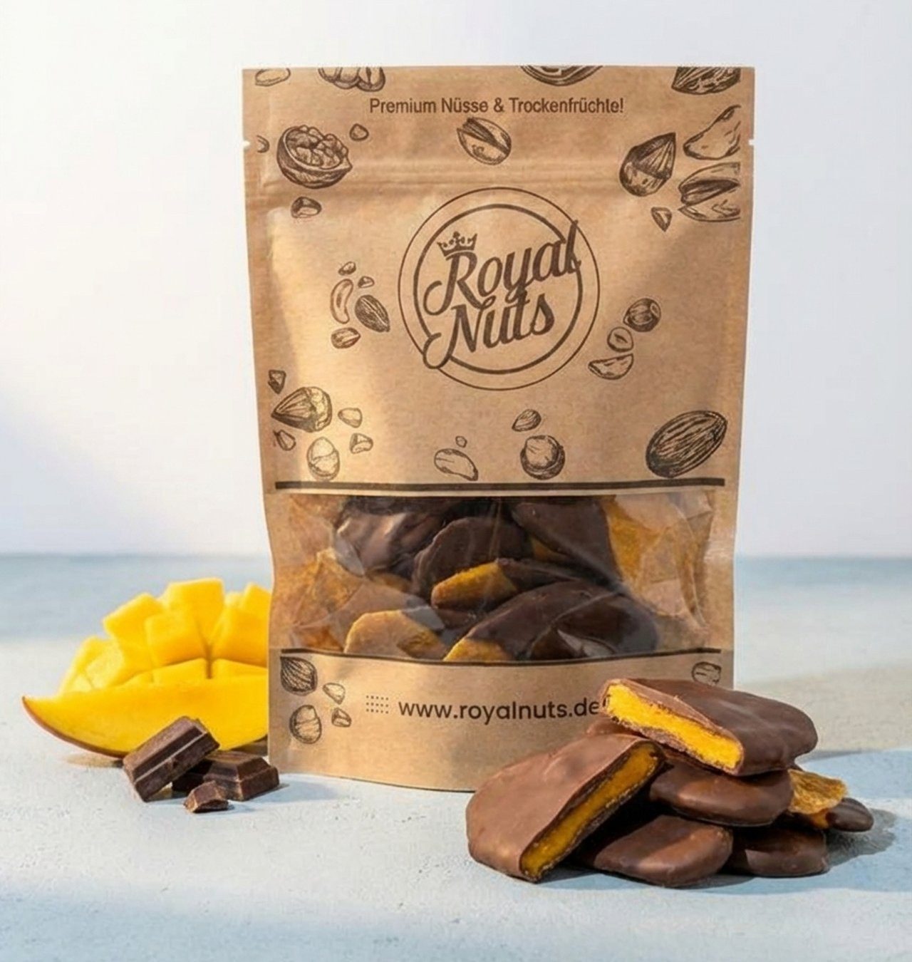 Royalnuts Genuss GmbH Schokolade 1000g Getrocknete Mango mit Zartbitterschokolade, Royalnuts