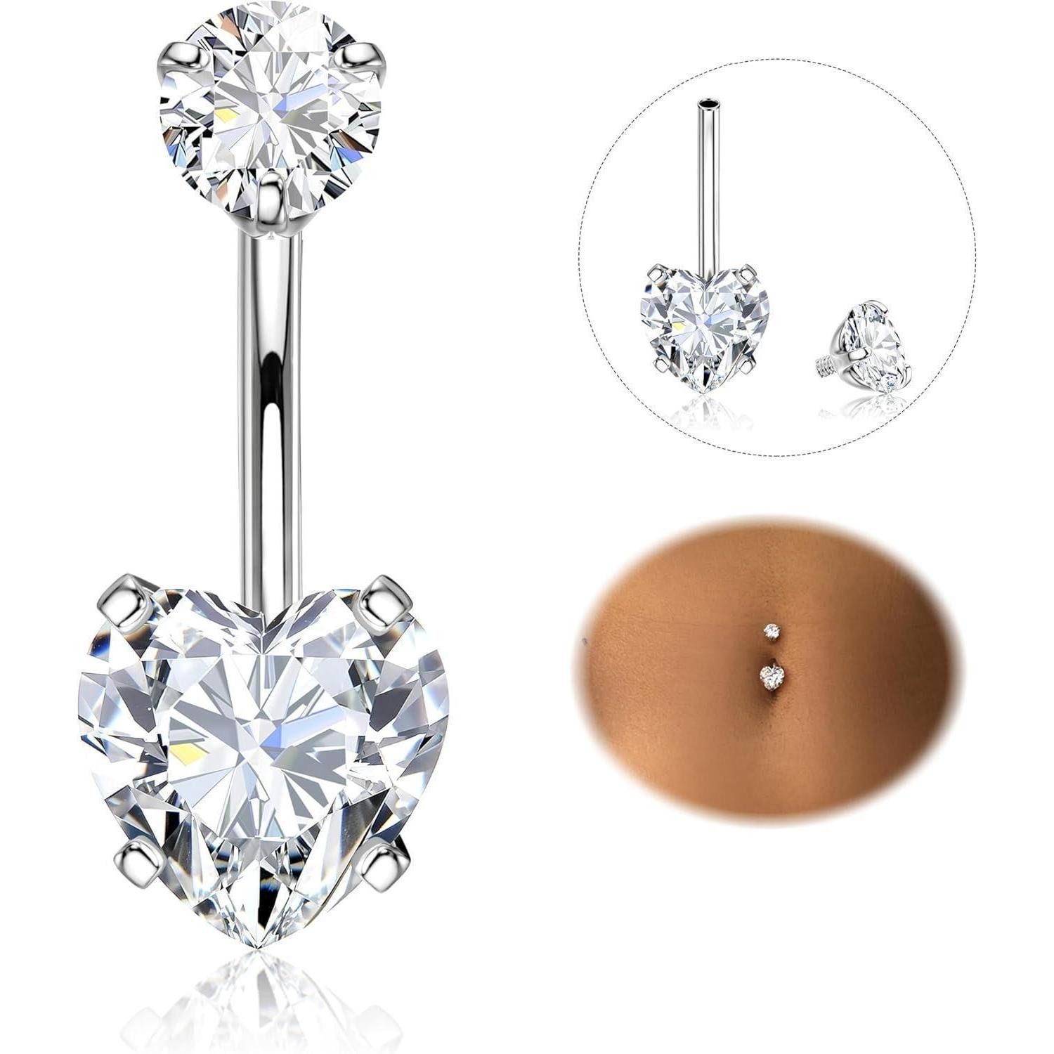 Bauchnabelpiercing Diamday Bauchnabelpiercing 316L Chirurgenstahl CZ Silber 14G Barbell
