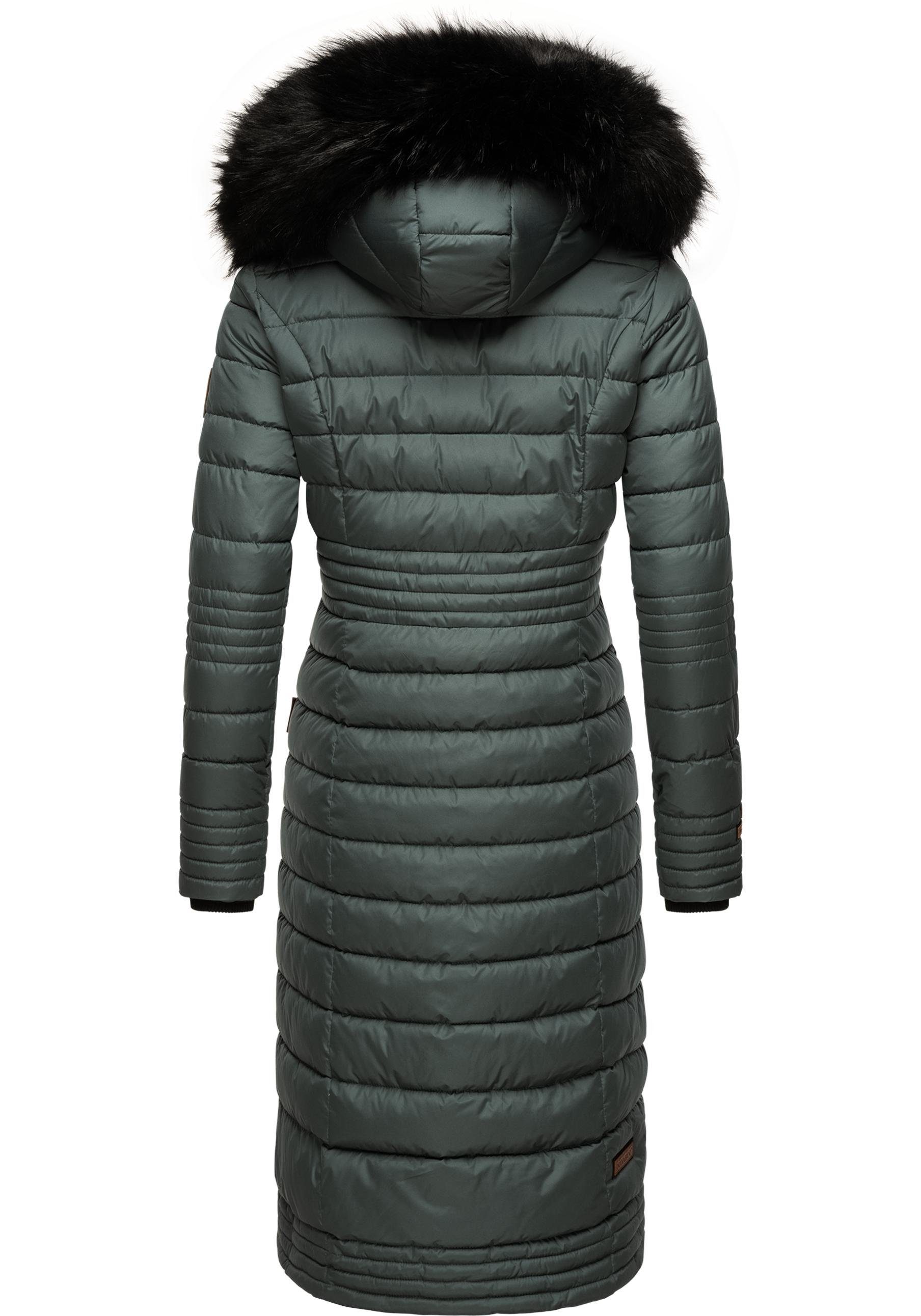 Navahoo Wintermantel Umay langer Damen Winter Steppmantel mit Kunstfellkapuze