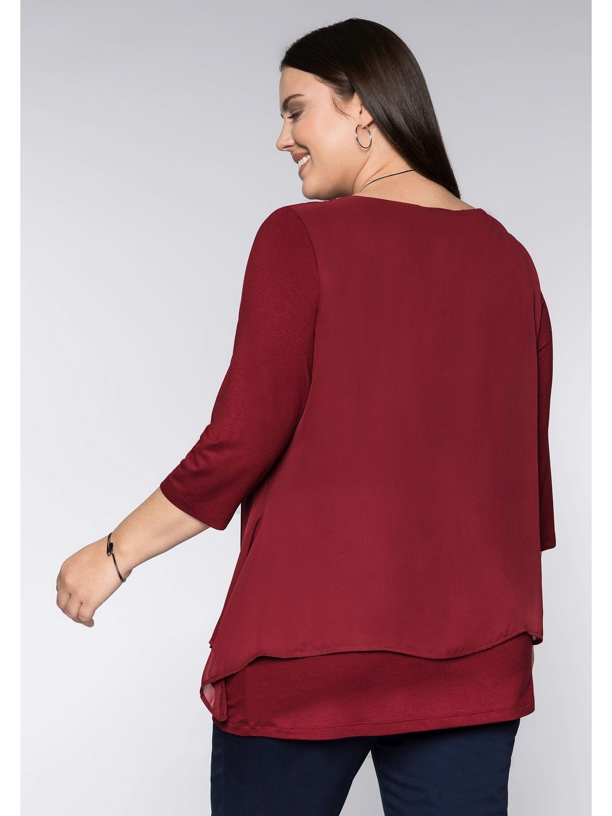 A-Linie Blusenshirt leichter Zipfelsaum mit Große Sheego rubinrot Größen in