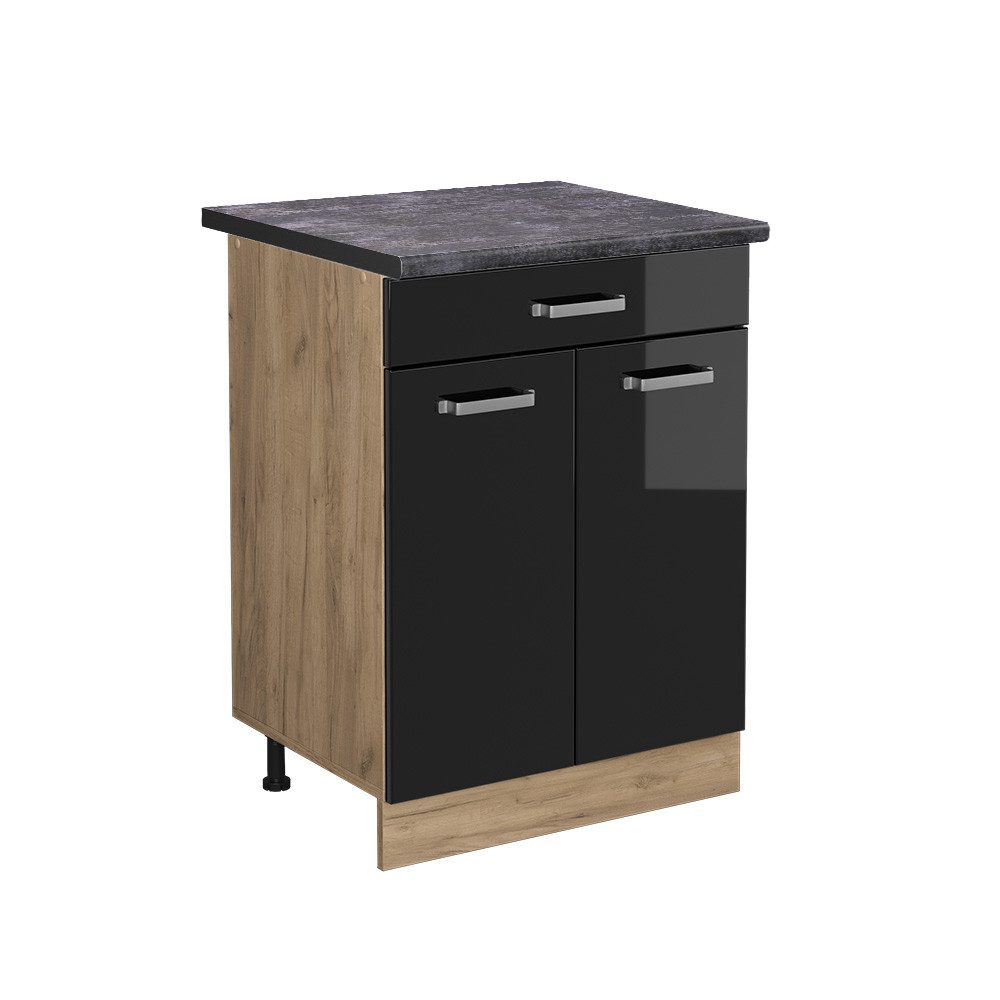 Vicco Unterschrank R-Line, Schwarz Hochglanz/Goldkraft Eiche, günstig online kaufen