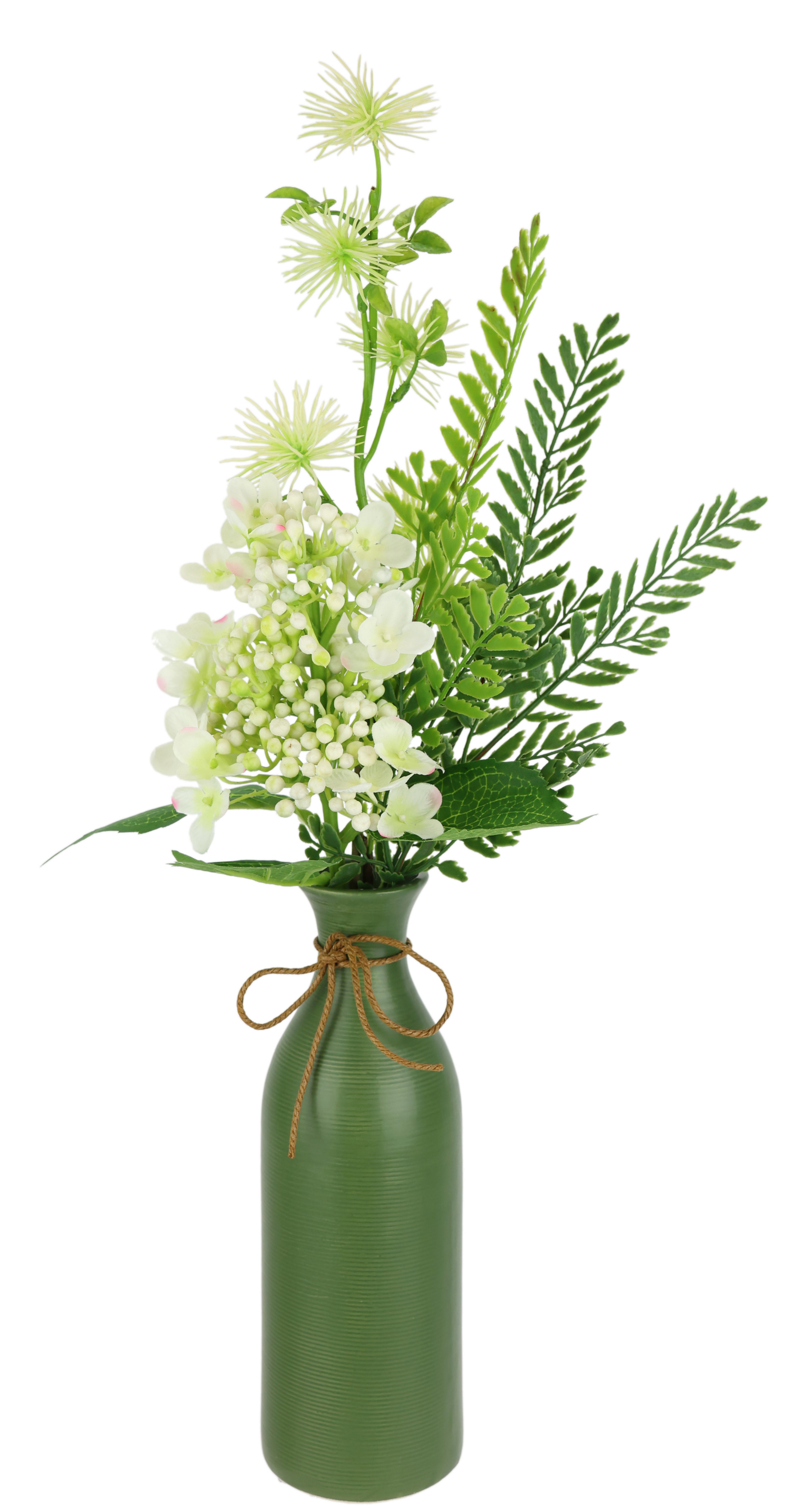Kunstblume Arrangement Hortensie in Vase, I.GE.A., Höhe 50 cm, Zaubernuss Farn Hochzeitsdeko Dekoblumen Hochzeit Bouquet Blumenstrauß