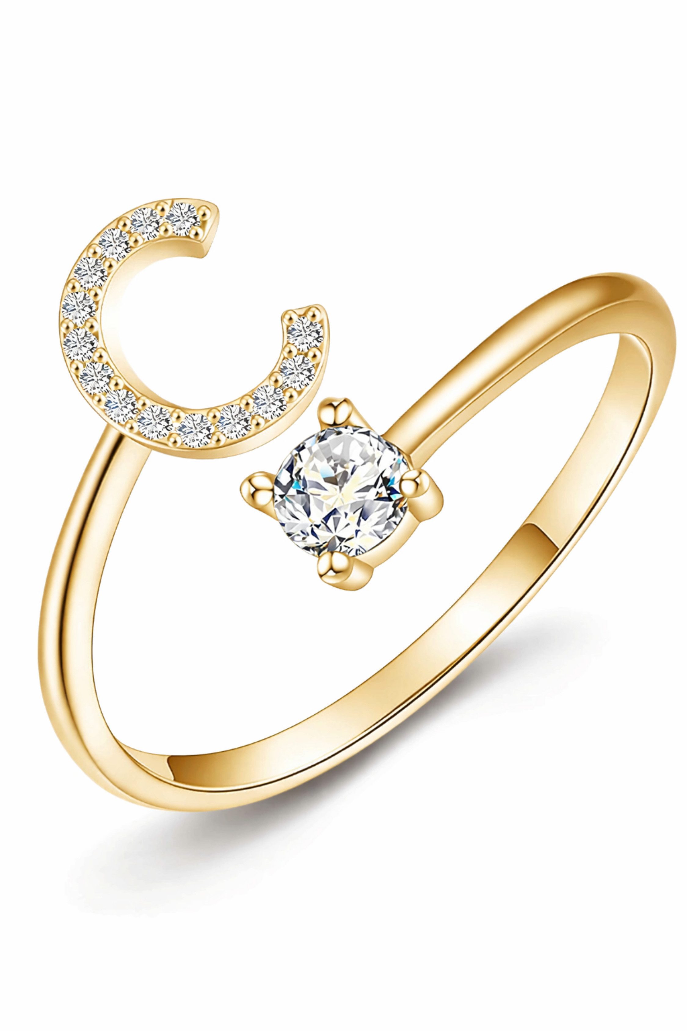 S&T Design Fingerring Buchstaben Ring Damen 14K Gold Vergoldet Silber Verstellbar Wasserfest (Goldring Geschenke für Frauen Freundin Mädchen Schmuck, 1-tlg., Buchstabenring), Damenring langlebigem Edelstahl Verstellbare Größe 50 - 60 Modeschmuck
