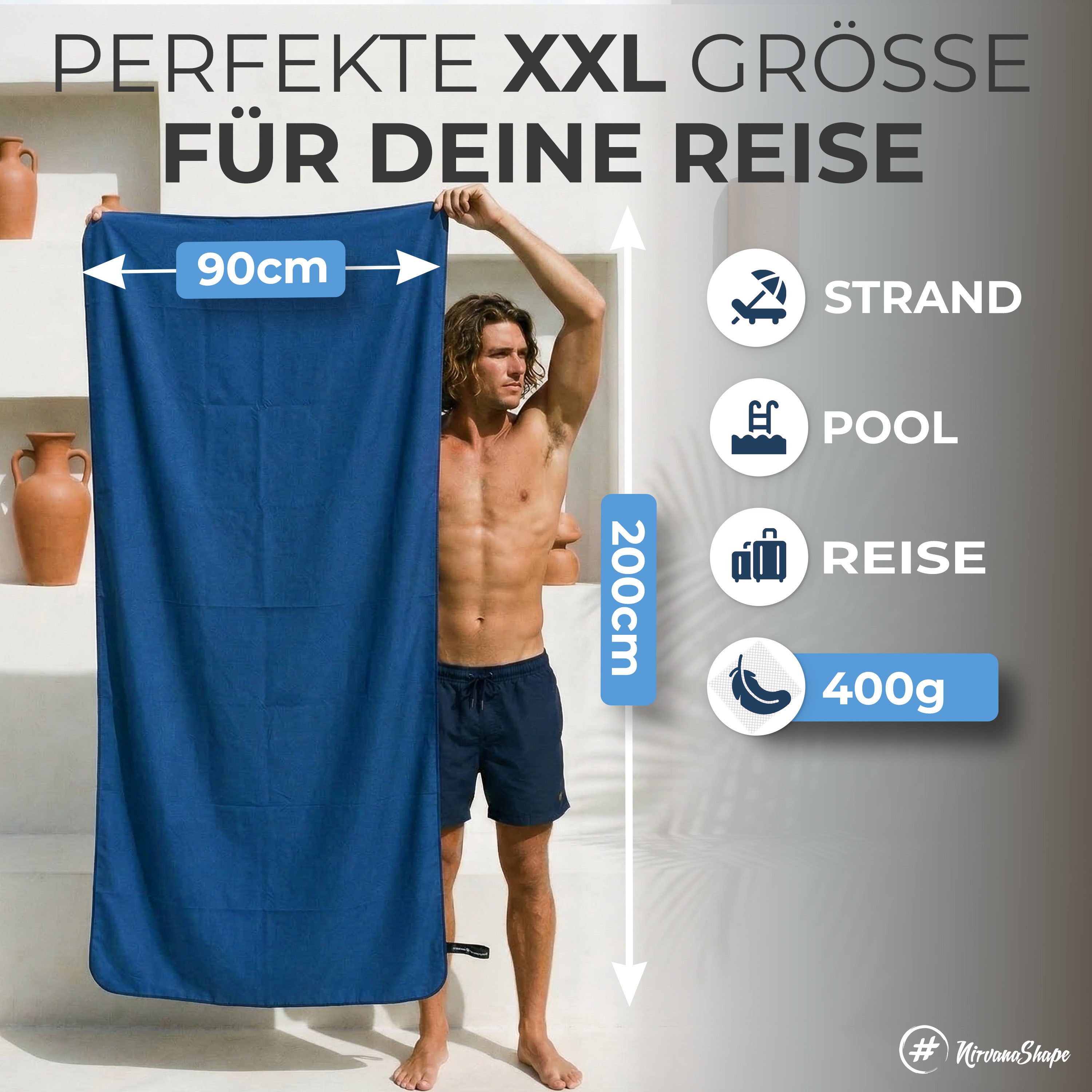NirvanaShape Strandtuch Reise Handtuch Strandtuch XXL - Strandhandtuch, Mikrofaser Badetuch – Bild 2 von 5