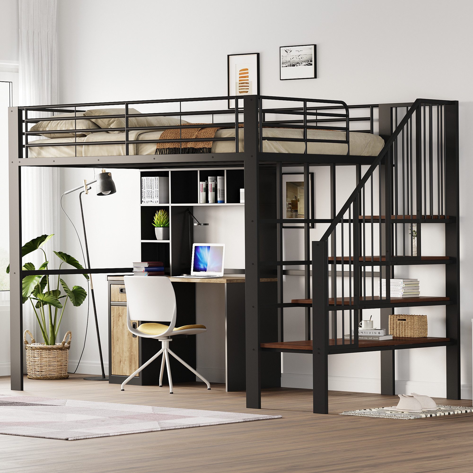 Merax Hochbett (1-St., Jugendbett Einzelbett Eisenbett) Metallbett Kinderbe günstig online kaufen