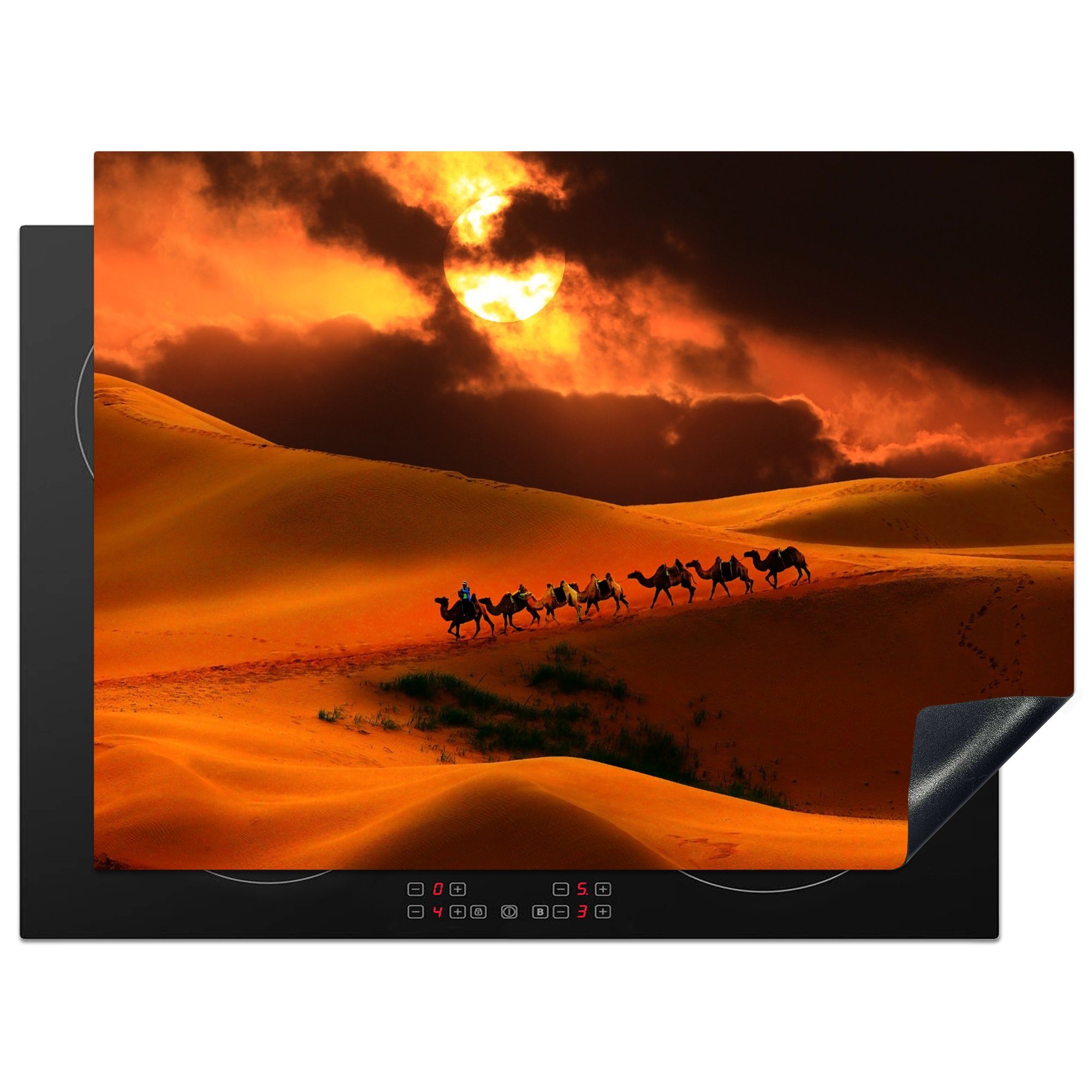 MuchoWow Herdblende-/Abdeckplatte Kamele in der Mongolei, Vinyl, (1 tlg), 70x52 cm, Mobile Arbeitsfläche nutzbar, Ceranfeldabdeckung | Herdabdeckplatten