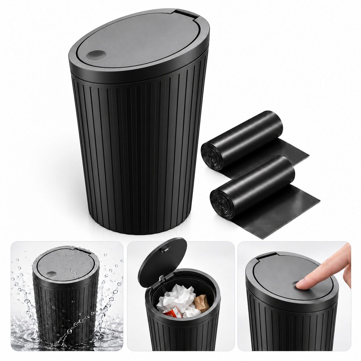 ibettertec Mülleimer Mini Mülleimer für Auto & Schreibtisch, ABS PP geruchloses Material, Hochwertiges umweltfreundliches Material, inkl. 2 Müllsäcke