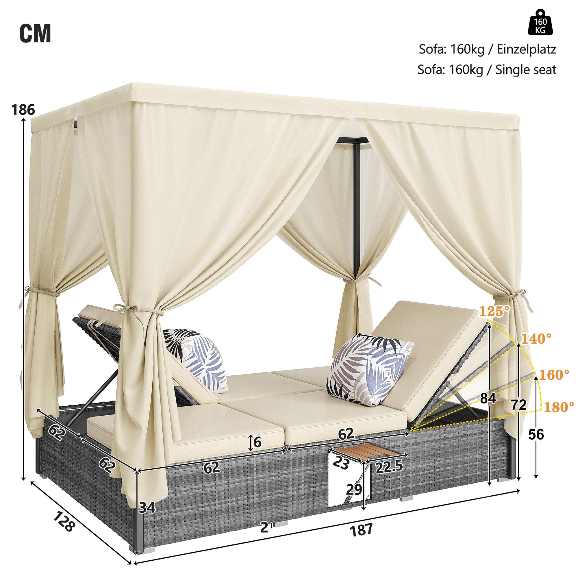 TavilaEcon Gartenliege Doppelbett mit Schattenvorhang, für günstig online kaufen