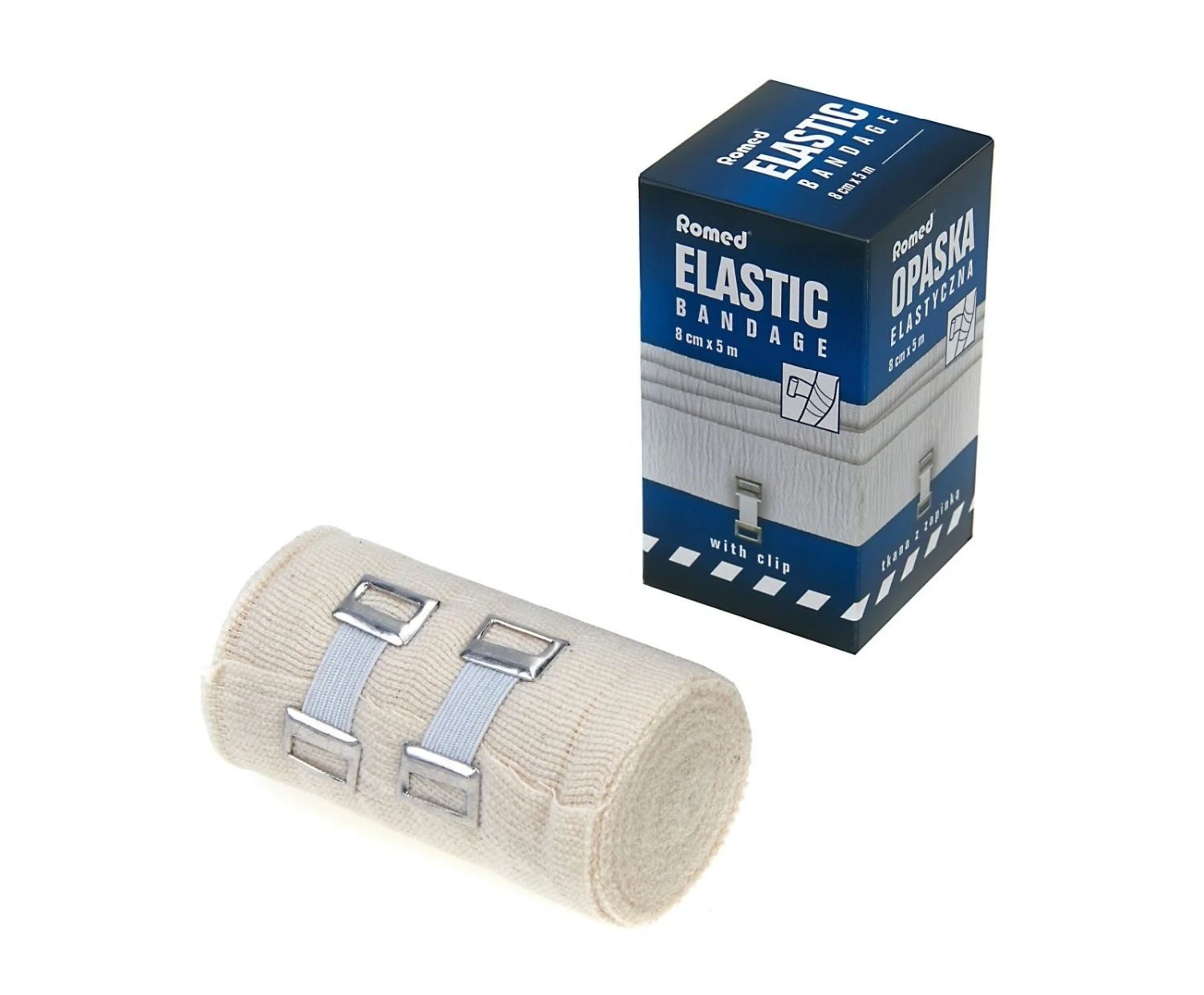 Romed Bandage Elastische Mittelzugbinden, Fixierbinde mit Halteklammer (5-tlg), PVC-frei, DEHP-frei, waschbar, wiederverwendbar, einzeln verpackt