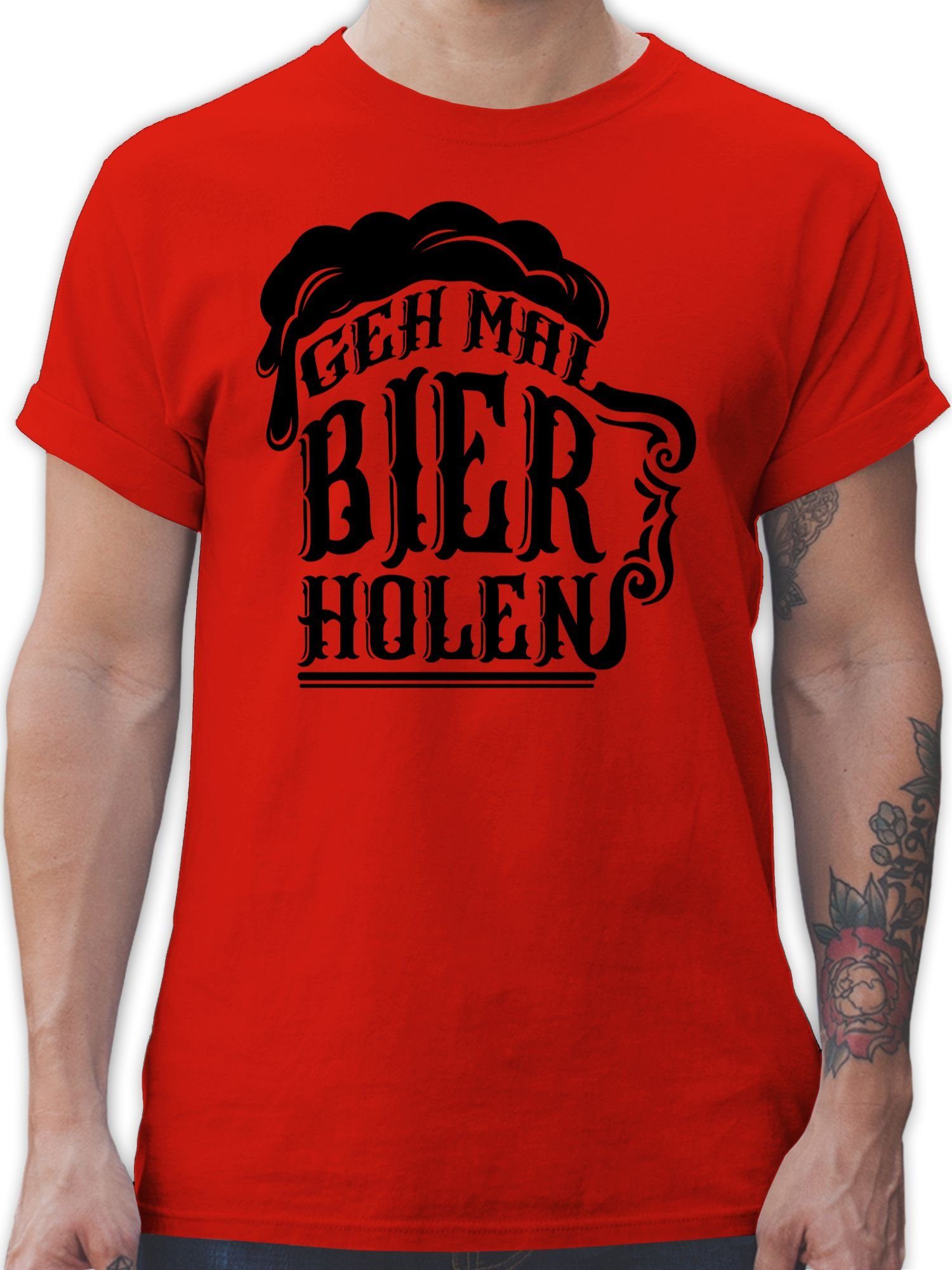 Shirtracer T-Shirt Geh mal Bier holen - schwarz Party & Alkohol Herren 02 Rot