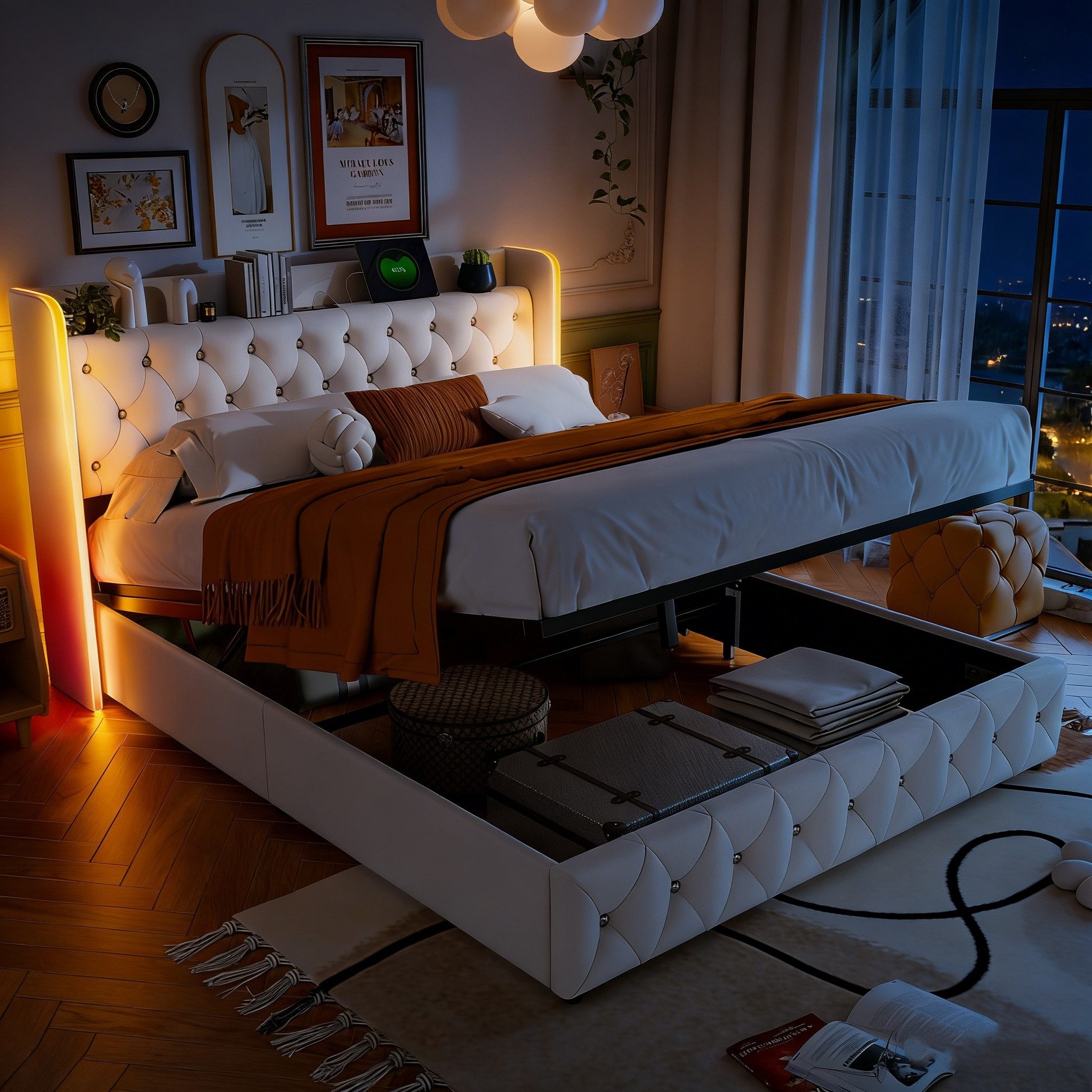 PXloue Polsterbett Doppelbett mit LED Licht 140x200cm,Hydraulisch anhebbare günstig online kaufen
