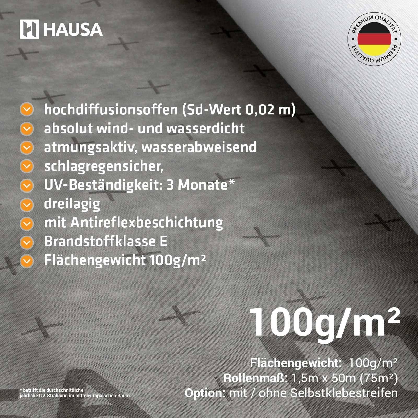 Hausa Dachbahn Unterspannbahn HU100, Ohne Selbstklebestreifen, günstig online kaufen