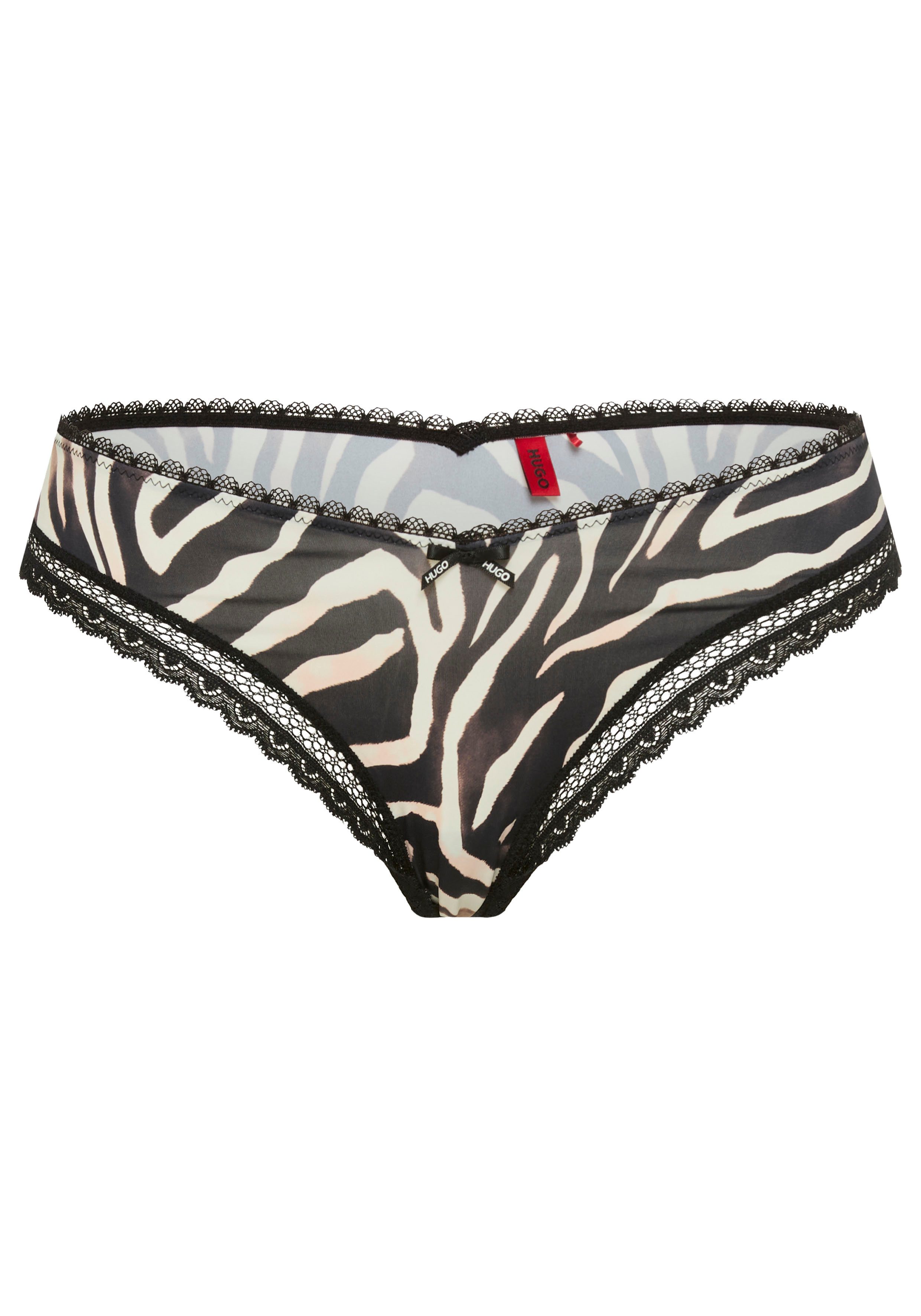 HUGO String elegante Spitzenbesätze, Logo-Schleife, mittlere Bundhöhe