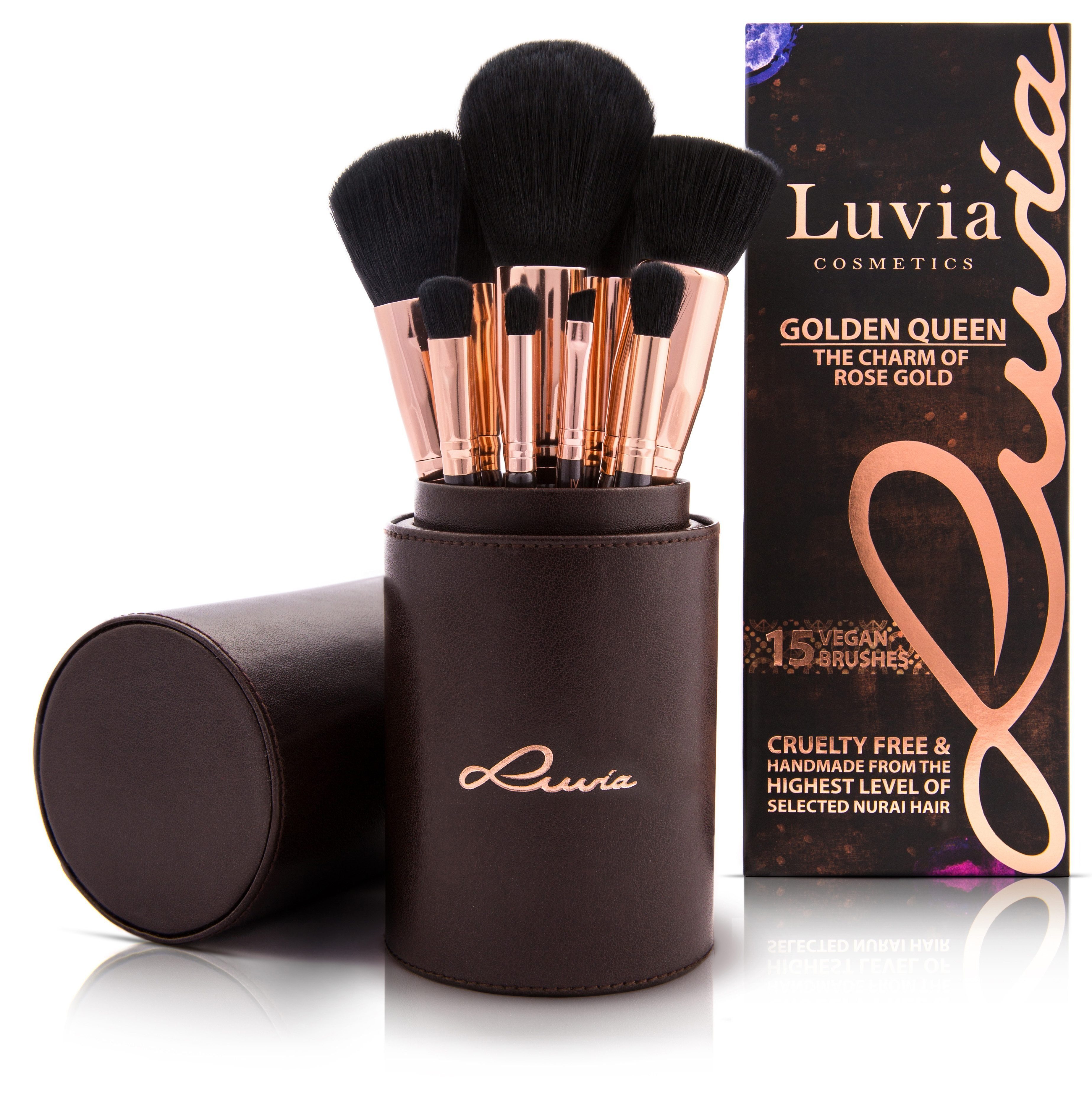 Luvia Cosmetics Kosmetikpinsel-Set Golden Queen, vegan 15 tlg