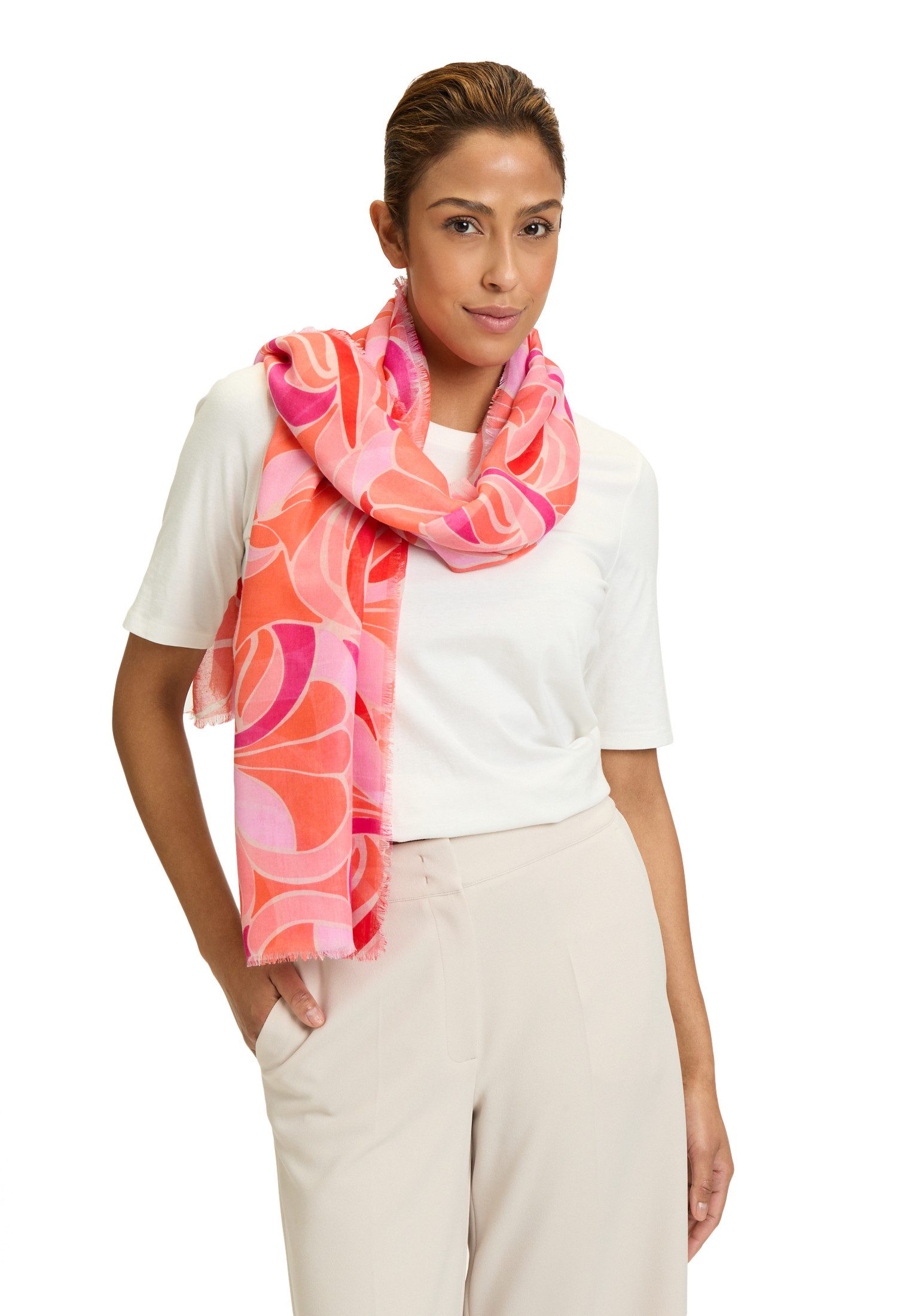 Betty Barclay Modetuch Damen mit Blumenprint, Fransen