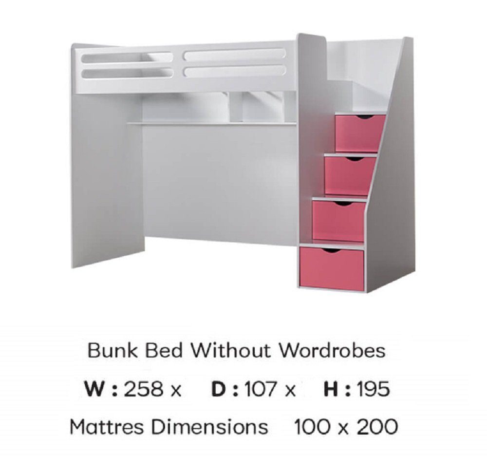 Kleiderschrank Treppenregal inkl. Schreibtisch rosa Etagenbett Möbel-Zeit und Hochbett mit Smart