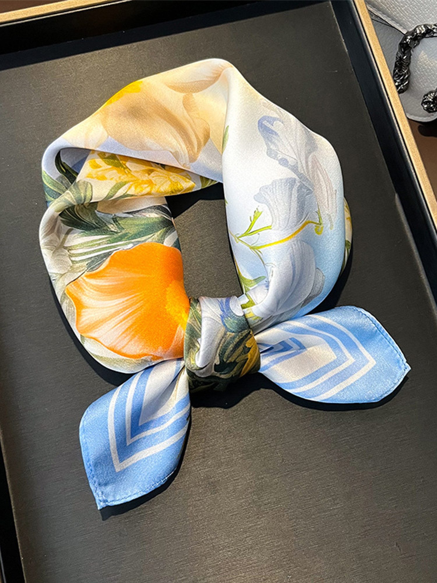 Vivi Idee Seidentuch 100% Maulbeerseide Halstuch Damen, Quadratisches 53x53 cm Halstuch, bedrucktes Seidenschal