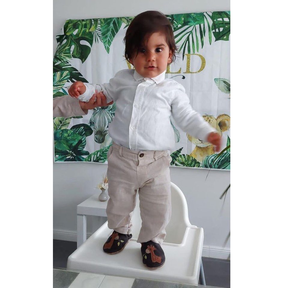 Beck Krabbelschuh Giraffe Krabbelschuh (weiches, chromfrei gegerbtes Leder, für Mädchen und Jungs geeignet) zum schlupfen, seitliche Gummieinsätze