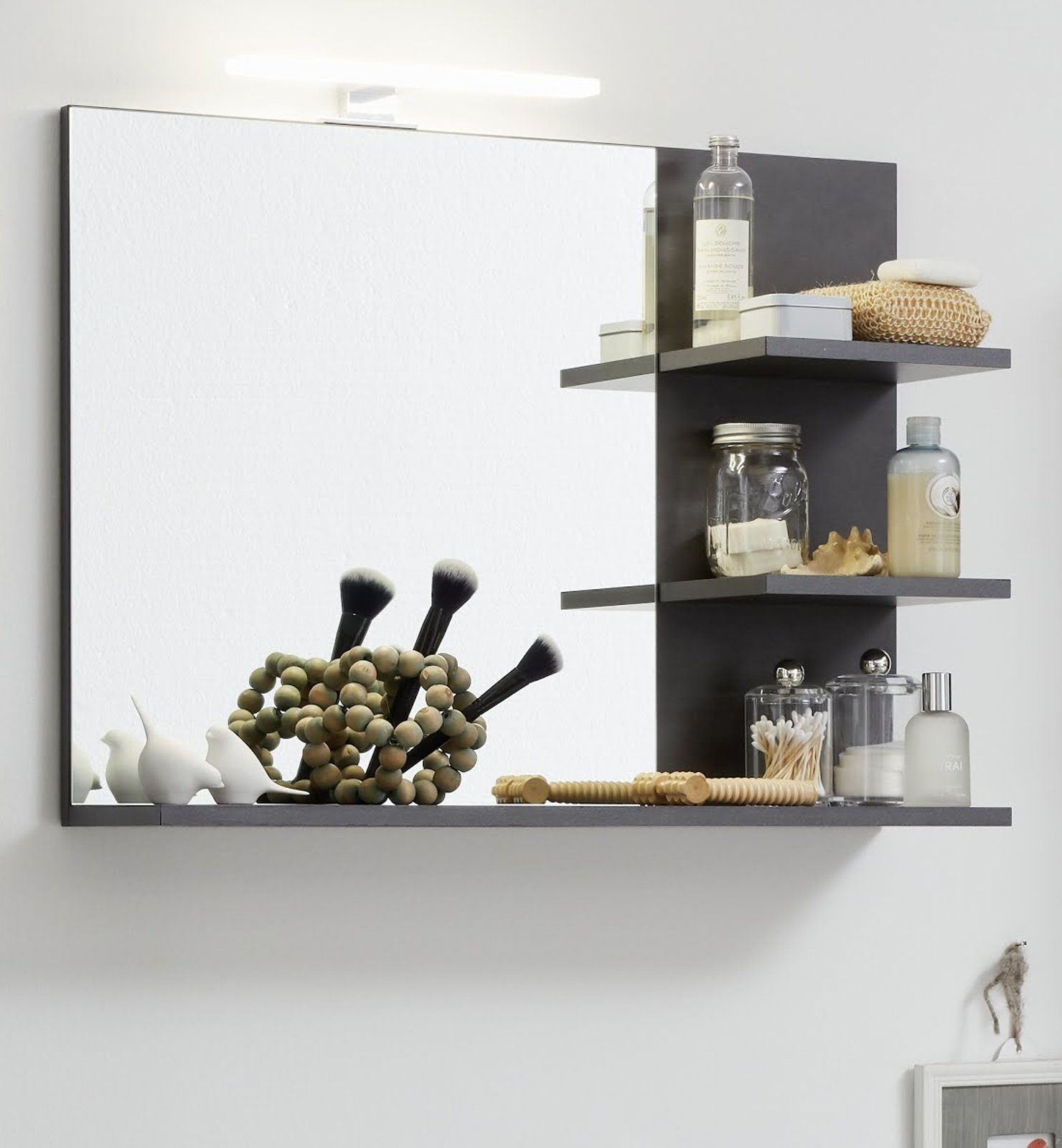 trendteam Badspiegel Indy (Wandspiegel in Matera grau, 72 x 57 cm), mit Regal