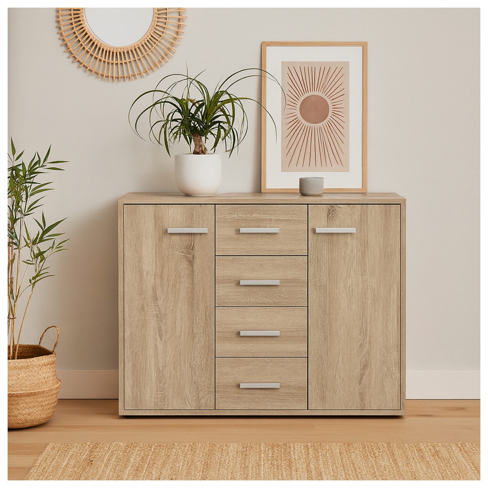 HTI-Living Sideboard Sideboard Nina mit 4 Schubladen Sonoma (Stück, 1 St., günstig online kaufen