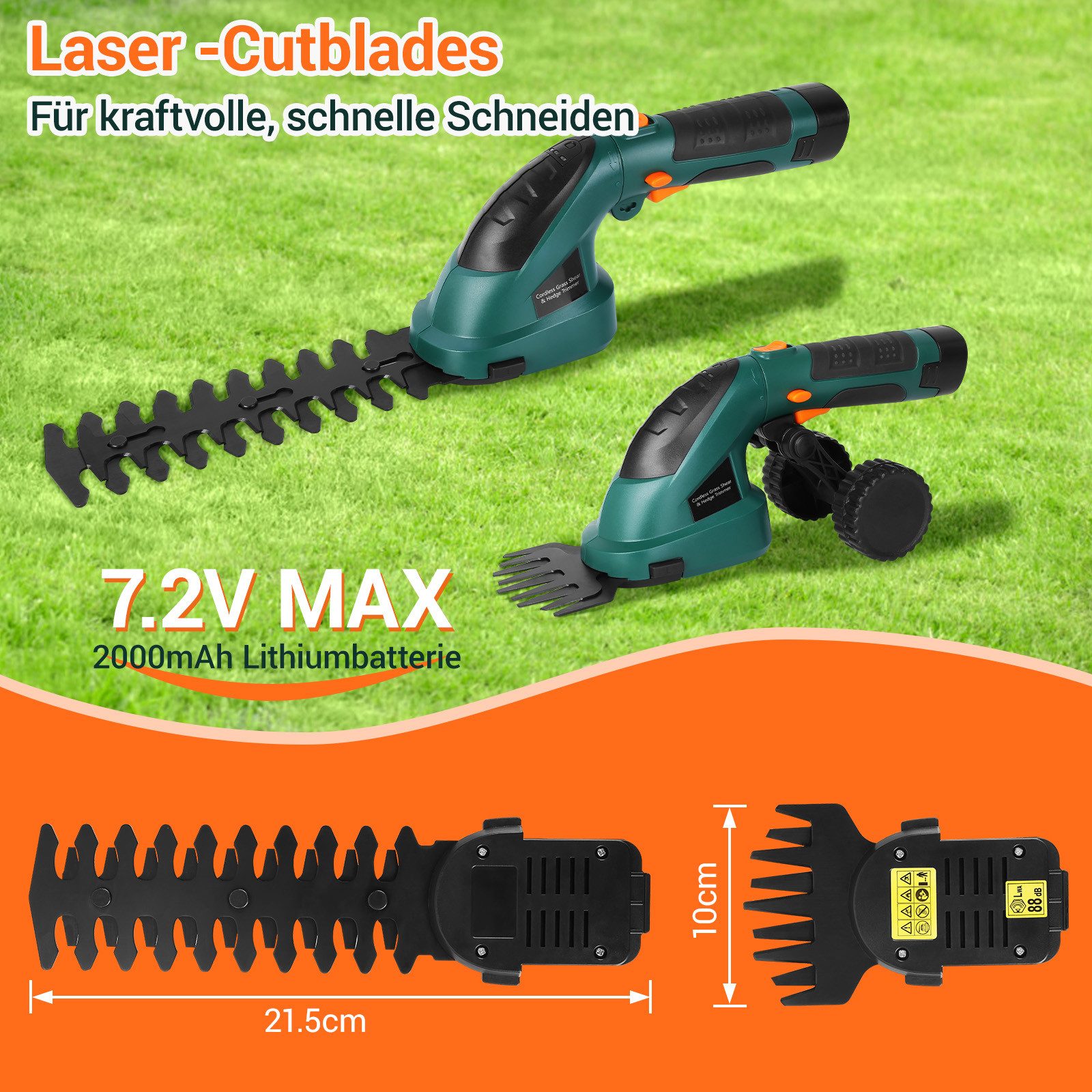 TLGREEN Akku-Grasschere 2 in 1 Handheckenschere mit Teleskopstiel,Akku 7,2V 2000mAh, Geeignet zum Trimmen von Rasenkanten,Strauchschnitt,Gras mähen – Bild 5 von 5