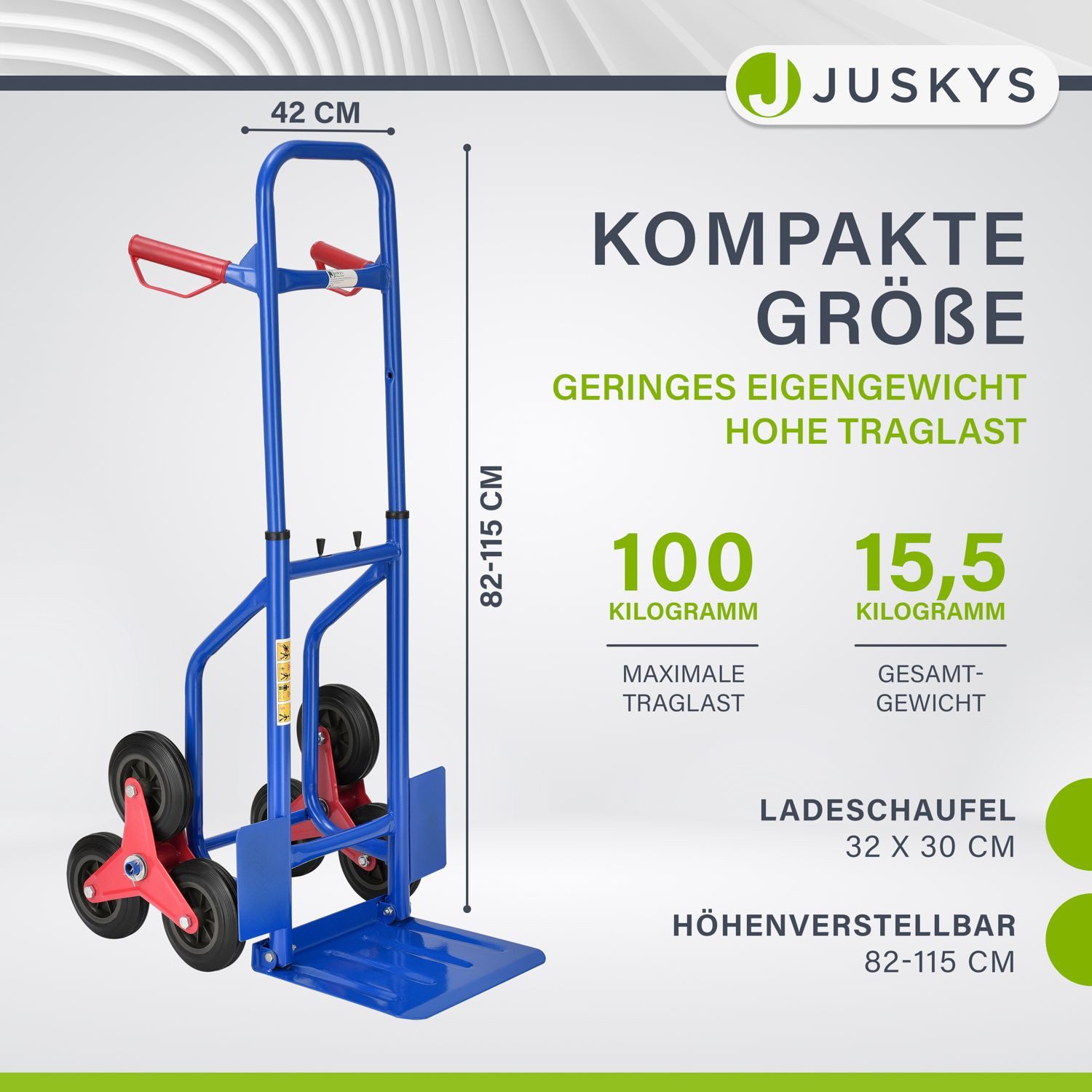 Juskys stair climbing hand truck, foldable, with hard rubber tires and steel frame, up to 100 kg