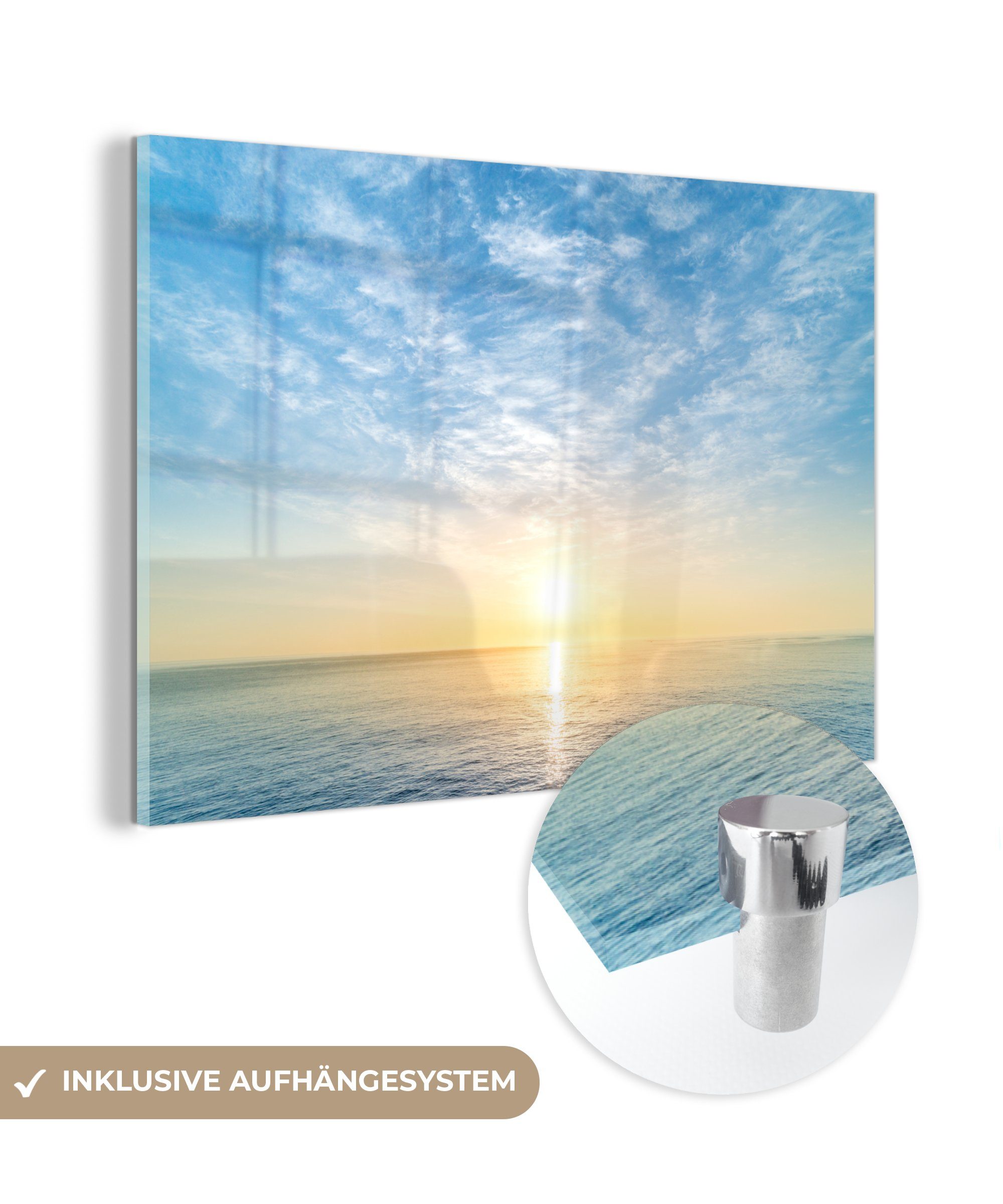 MuchoWow Acrylglasbild Meer - Sonne - Wolken, (1 St), Glasbilder - Bilder auf Glas Wandbild - Foto auf Glas - Wanddekoration