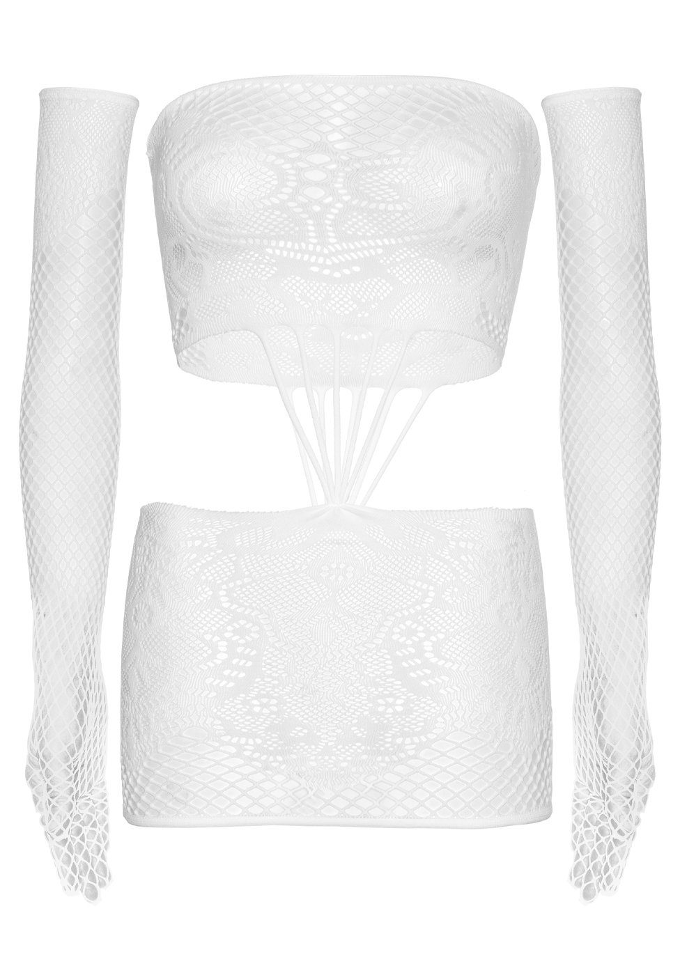 Leg Avenue Minikleid Mini-Kleid - weiß Spitze Handschuhen Netz mit